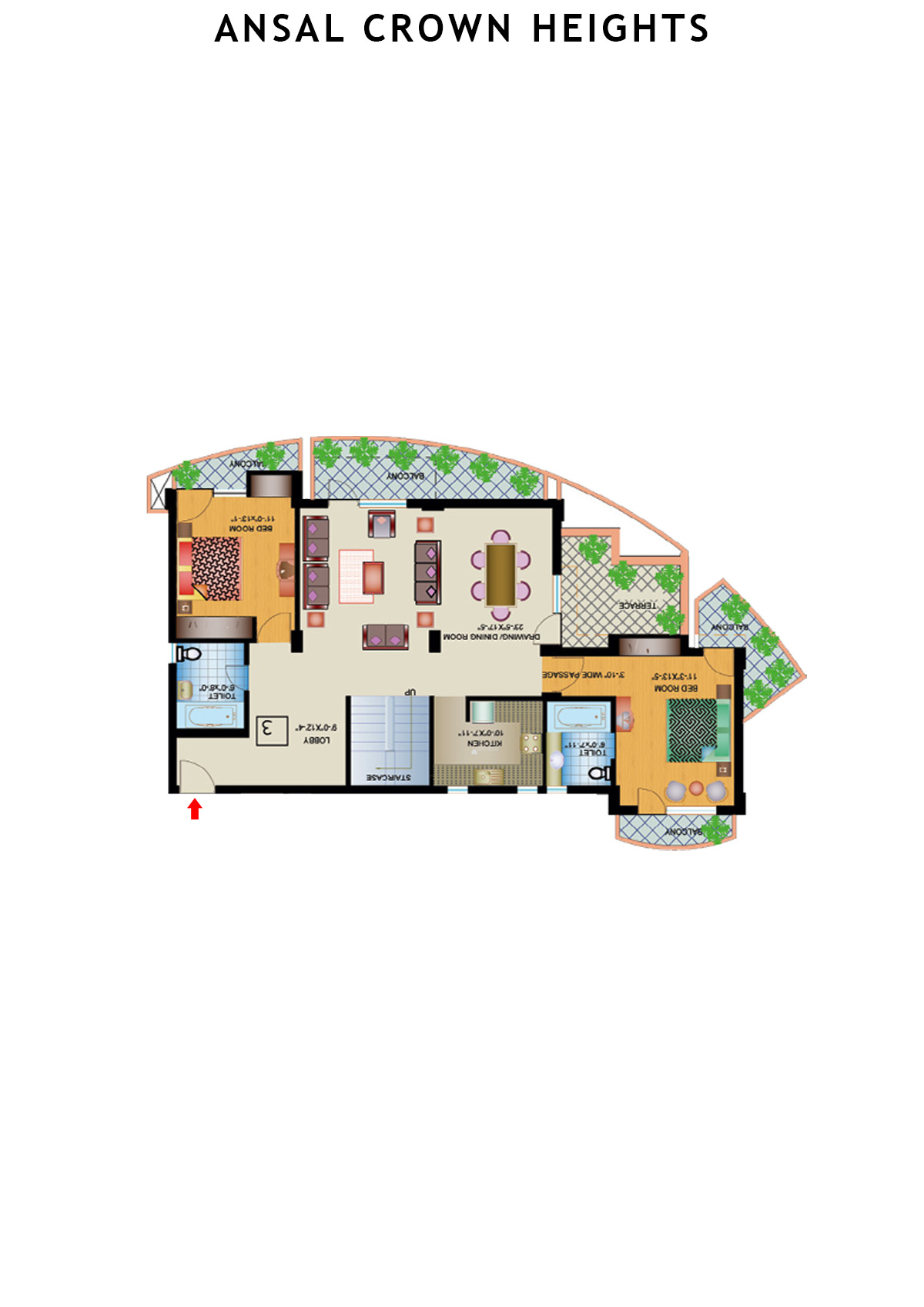 Ansal Crown Heights Tower AC7 Unit 3(Penthouse) Floor Plan