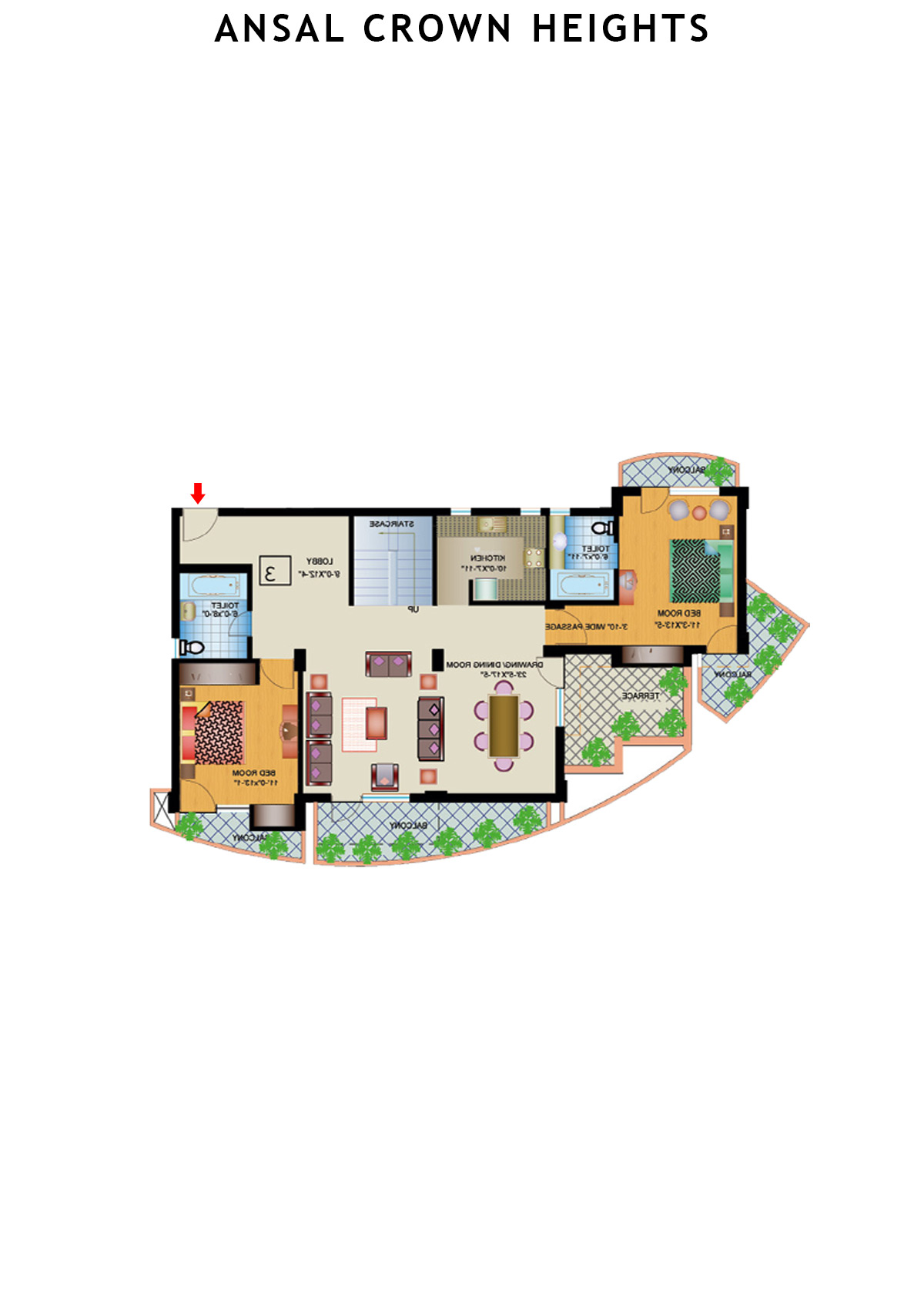 Ansal Crown Heights Tower AC7 Unit 4(Penthouse) Floor Plan