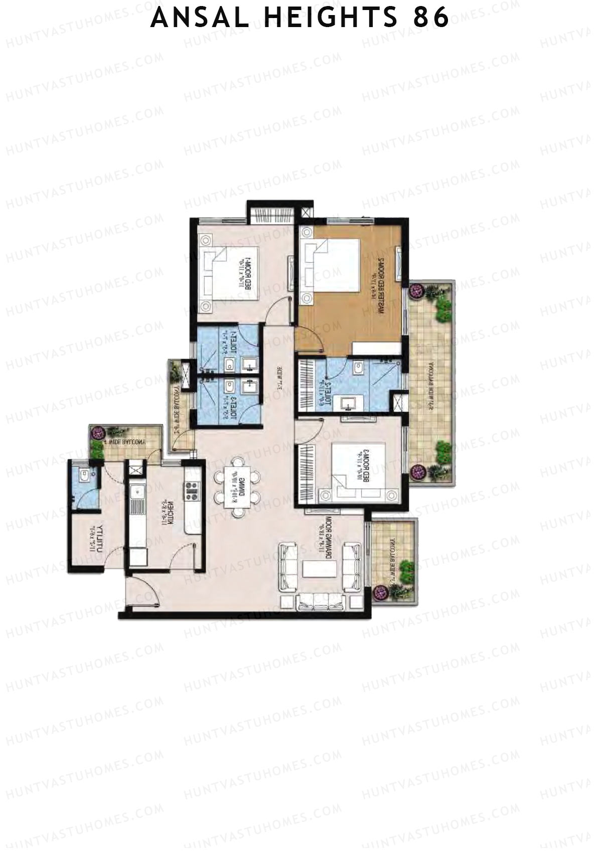 Ansal Heights 86 Tower B Unit 3  Floor Plan