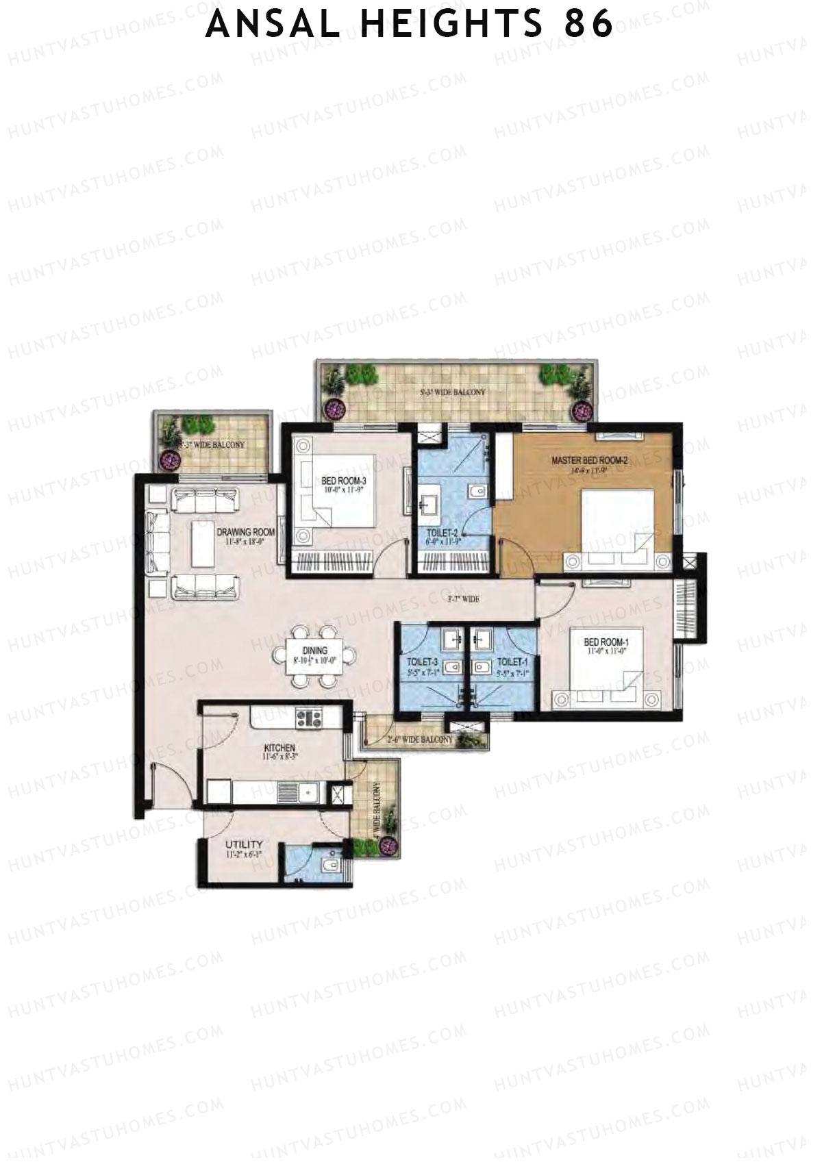 Ansal Heights 86 Tower C Unit 3  Floor Plan