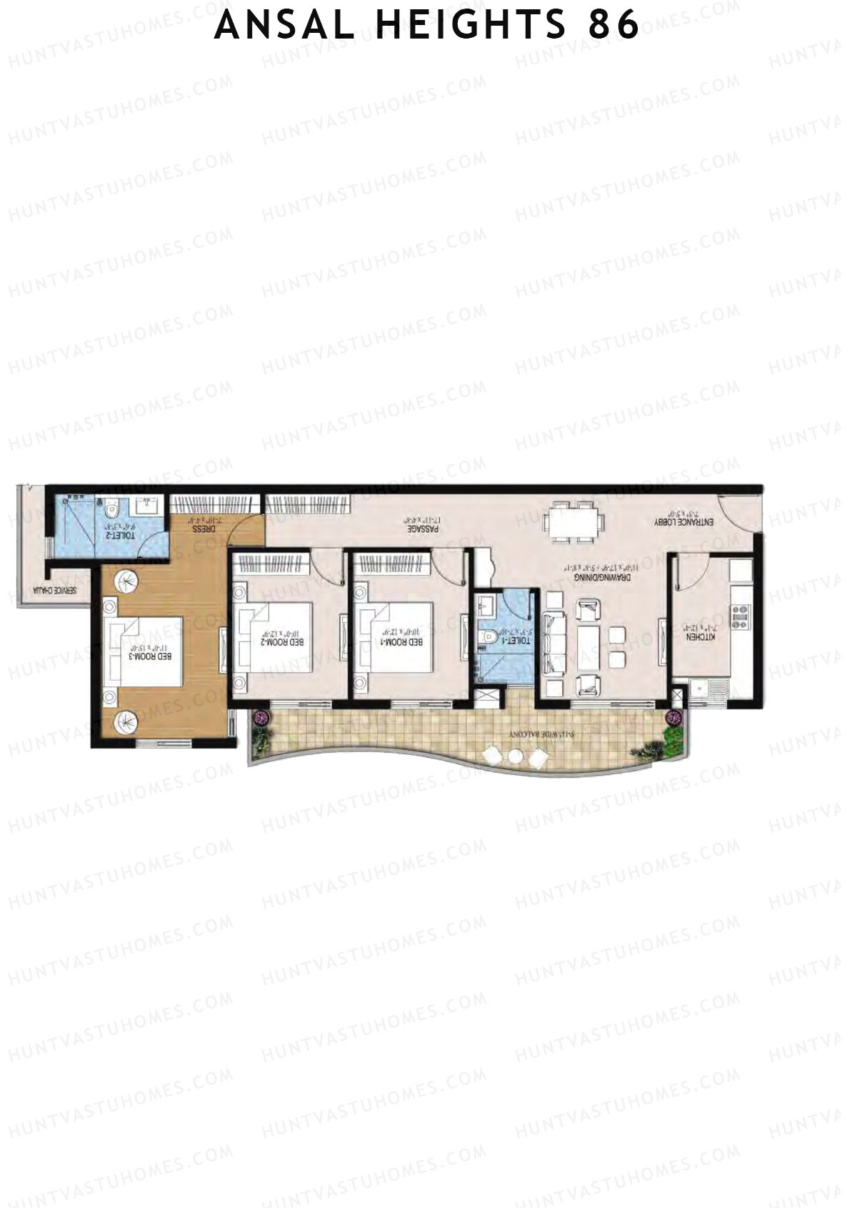 Ansal Heights 86 Tower E Unit 3  Floor Plan
