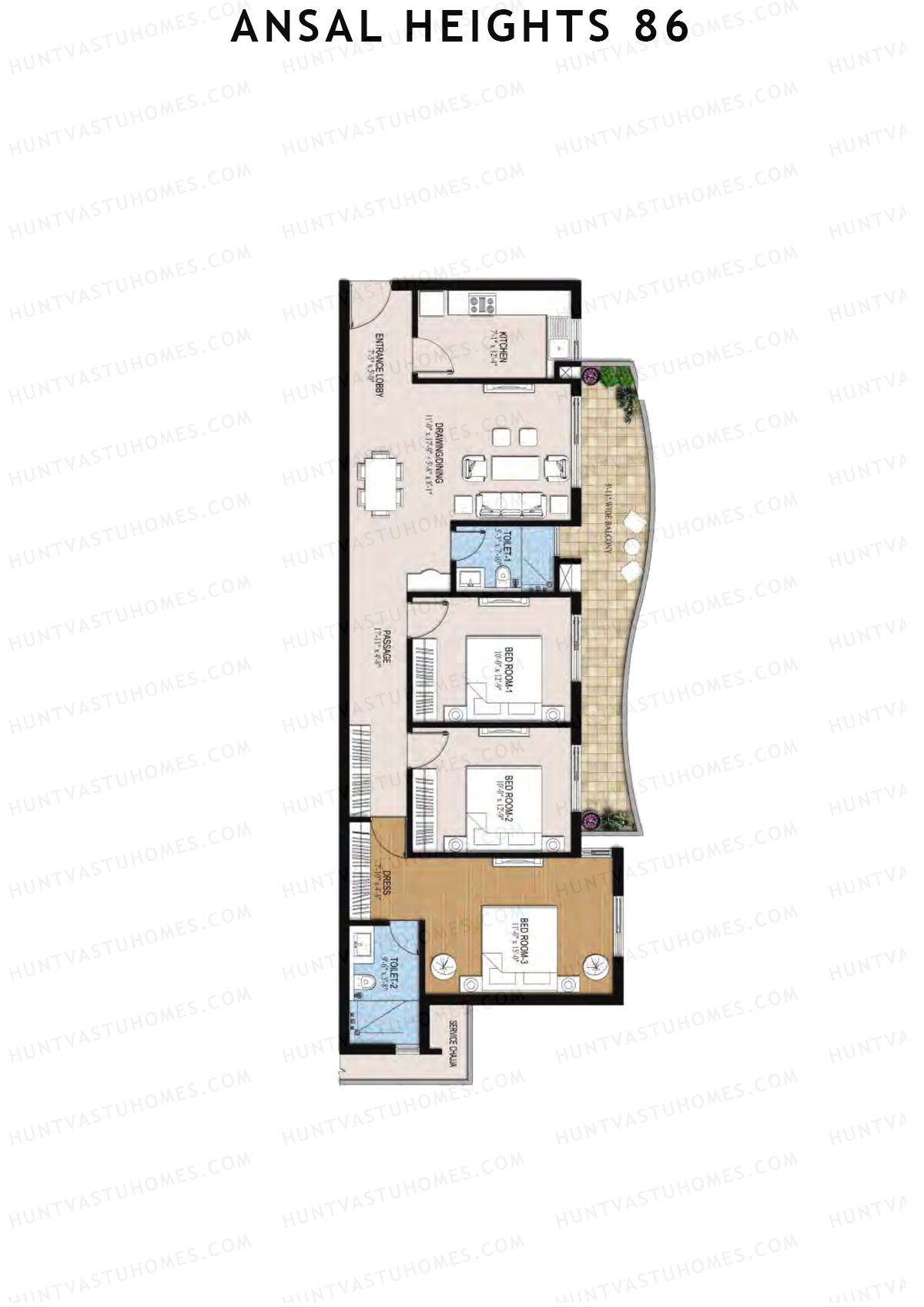 Ansal Heights 86 Tower F Unit 3  Floor Plan