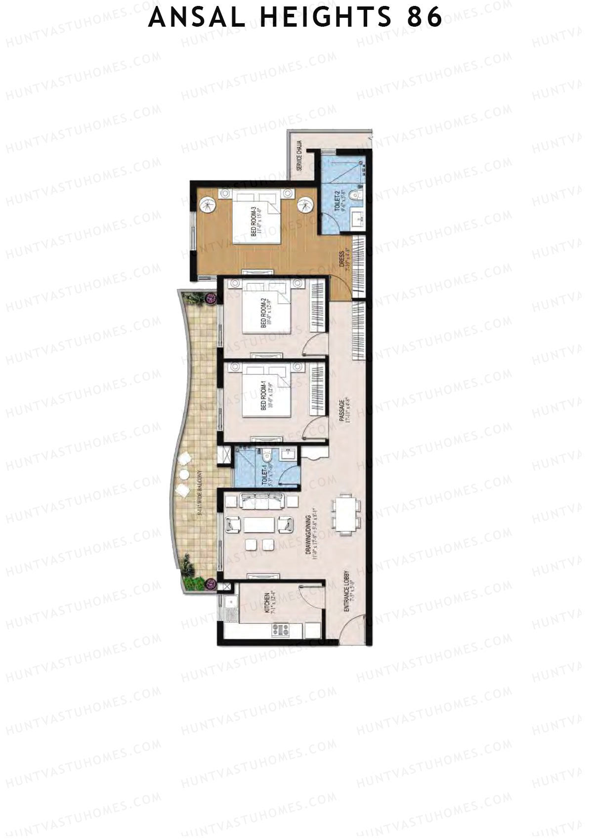 Ansal Heights 86 Tower J Unit 5  Floor Plan