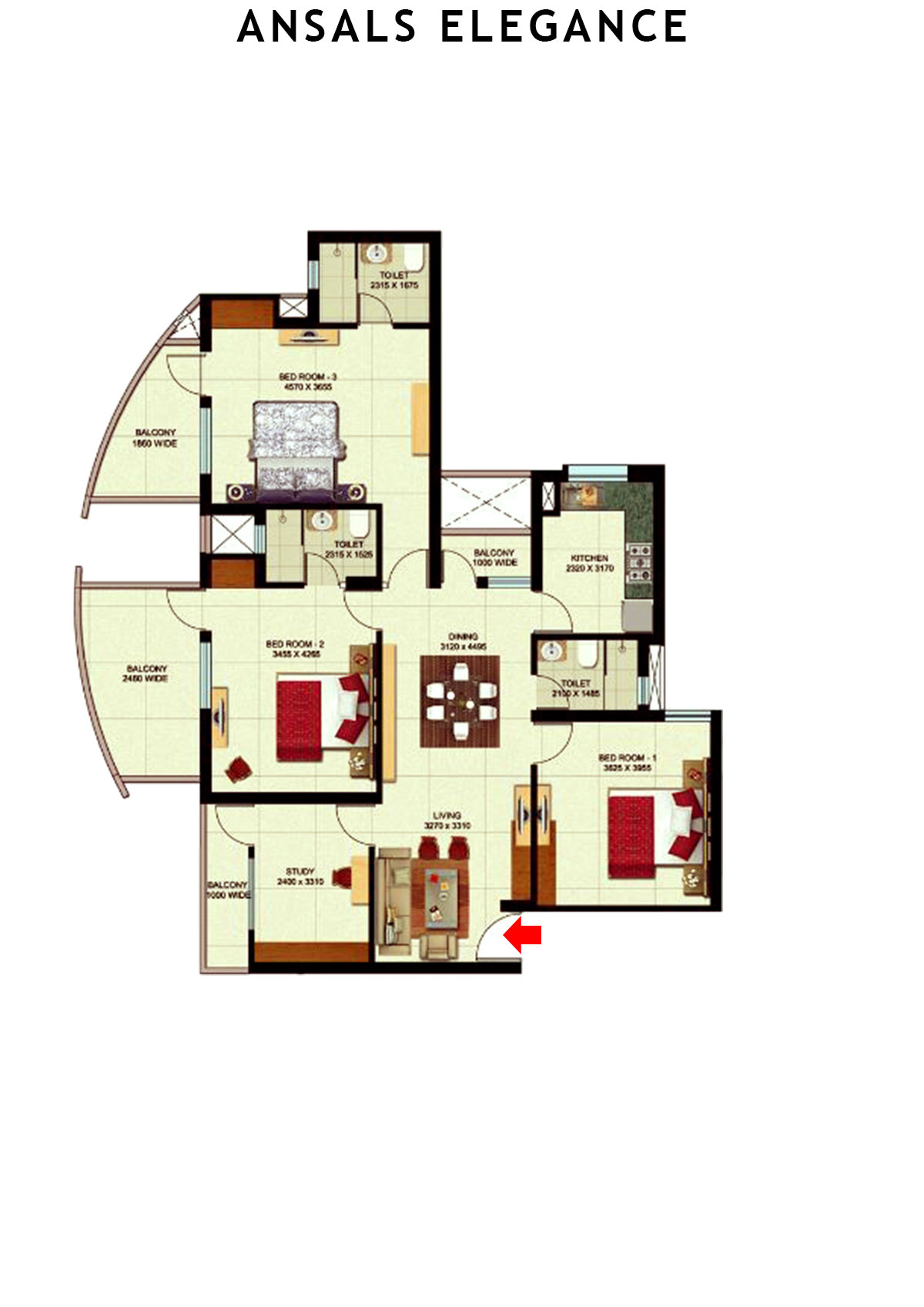 Ansals Elegance Tower A Unit A1 (Type  1) Floor Plan