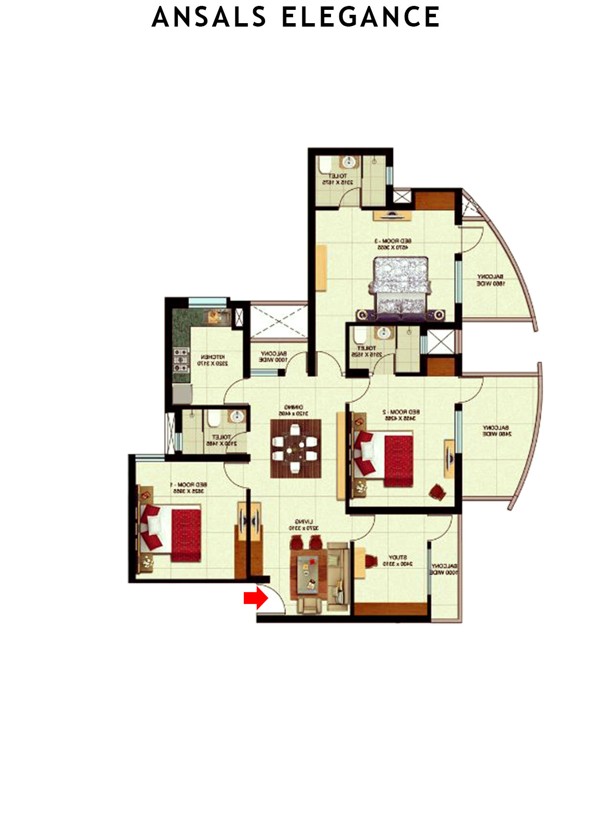 Ansals Elegance Tower A Unit A2 (Type  1) Floor Plan