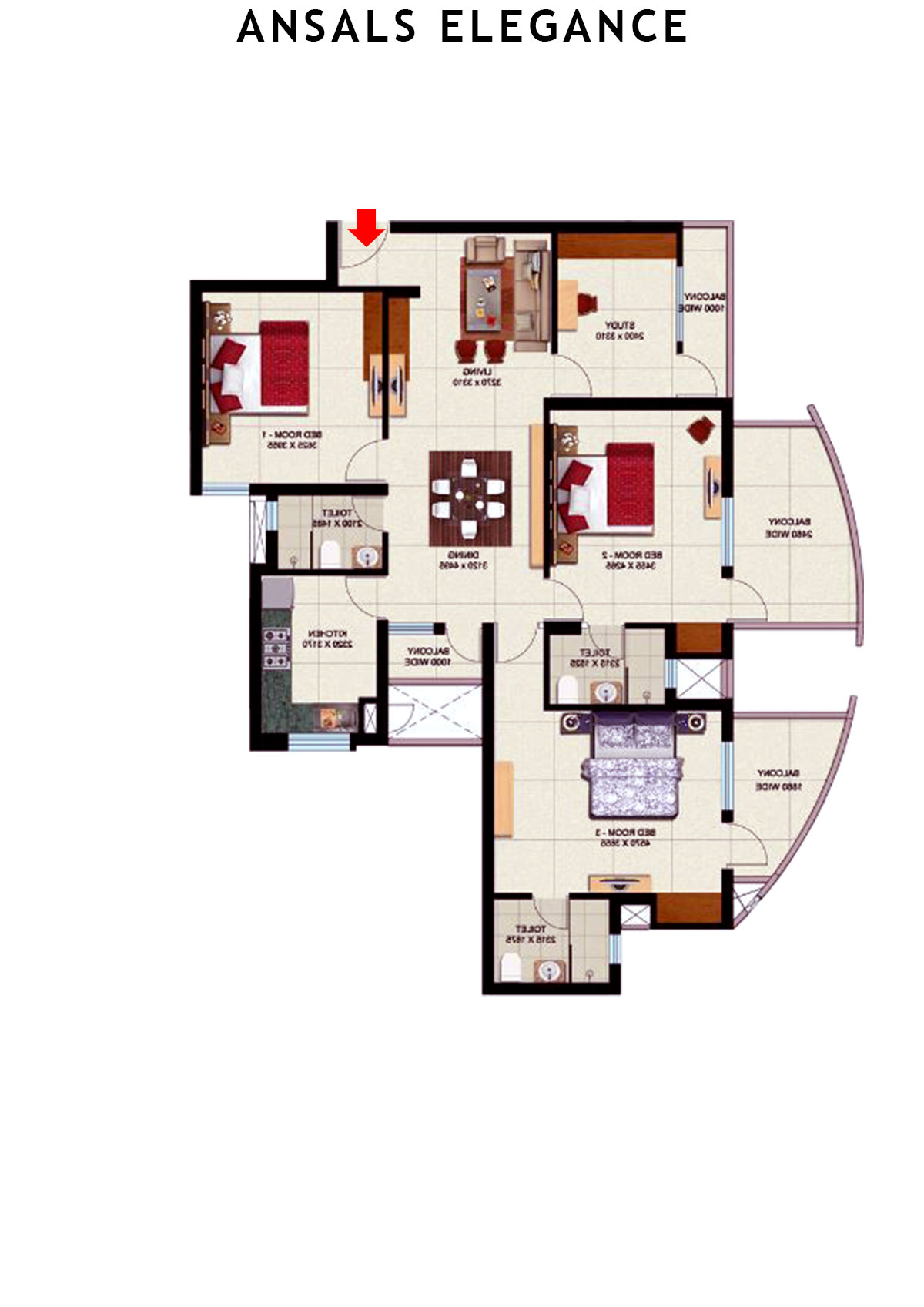 Ansals Elegance Tower A Unit A3 (Type  2) Floor Plan