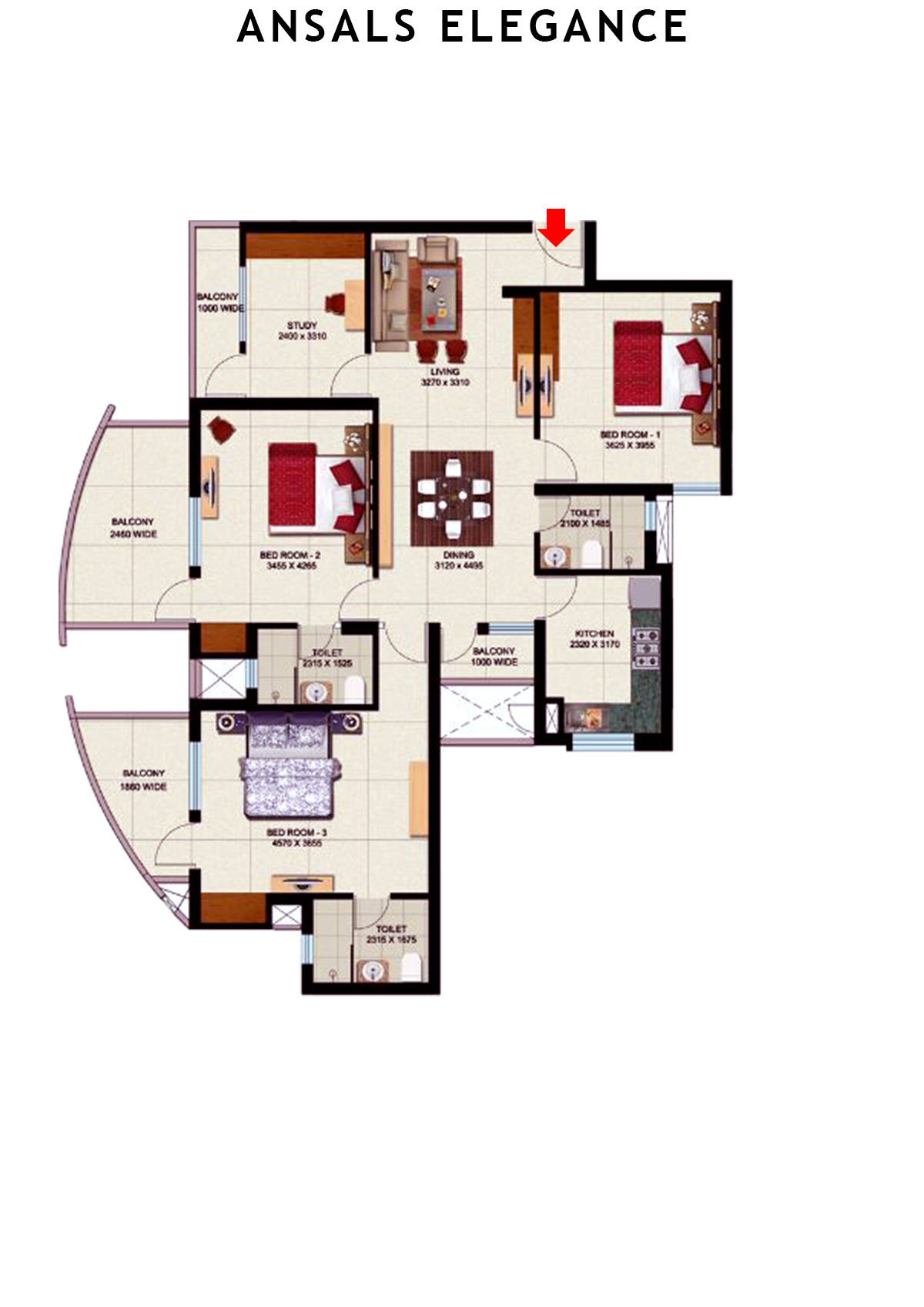 Ansals Elegance Tower A Unit A4 (Type  2) Floor Plan