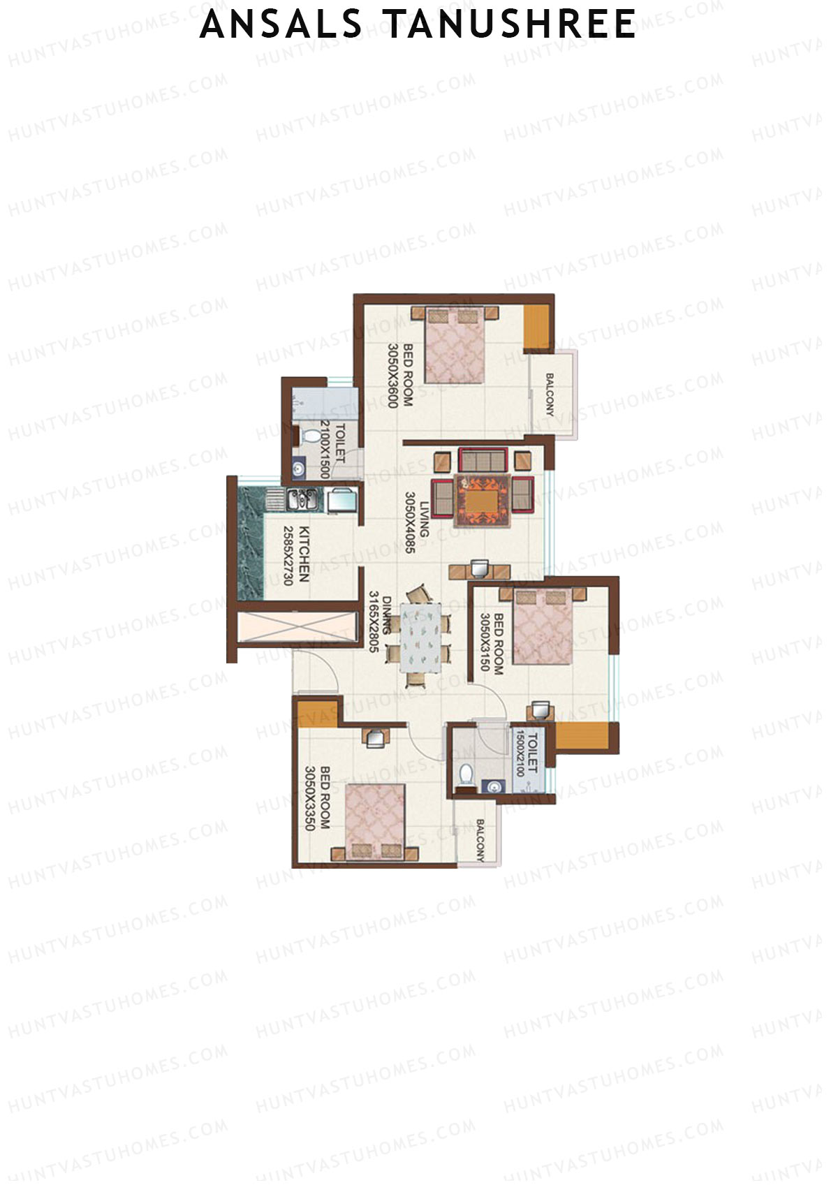 Ansals Tanushree Tower D Unit 1 (Type 1) Floor Plan