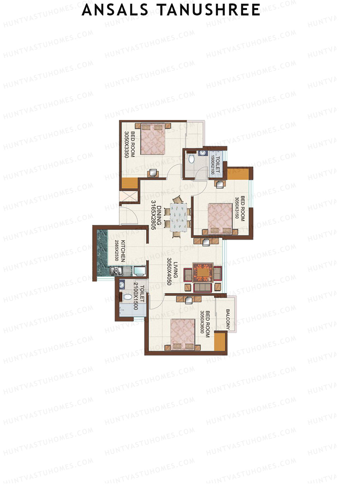 Ansals Tanushree Tower D Unit 2 (Type 2) Floor Plan
