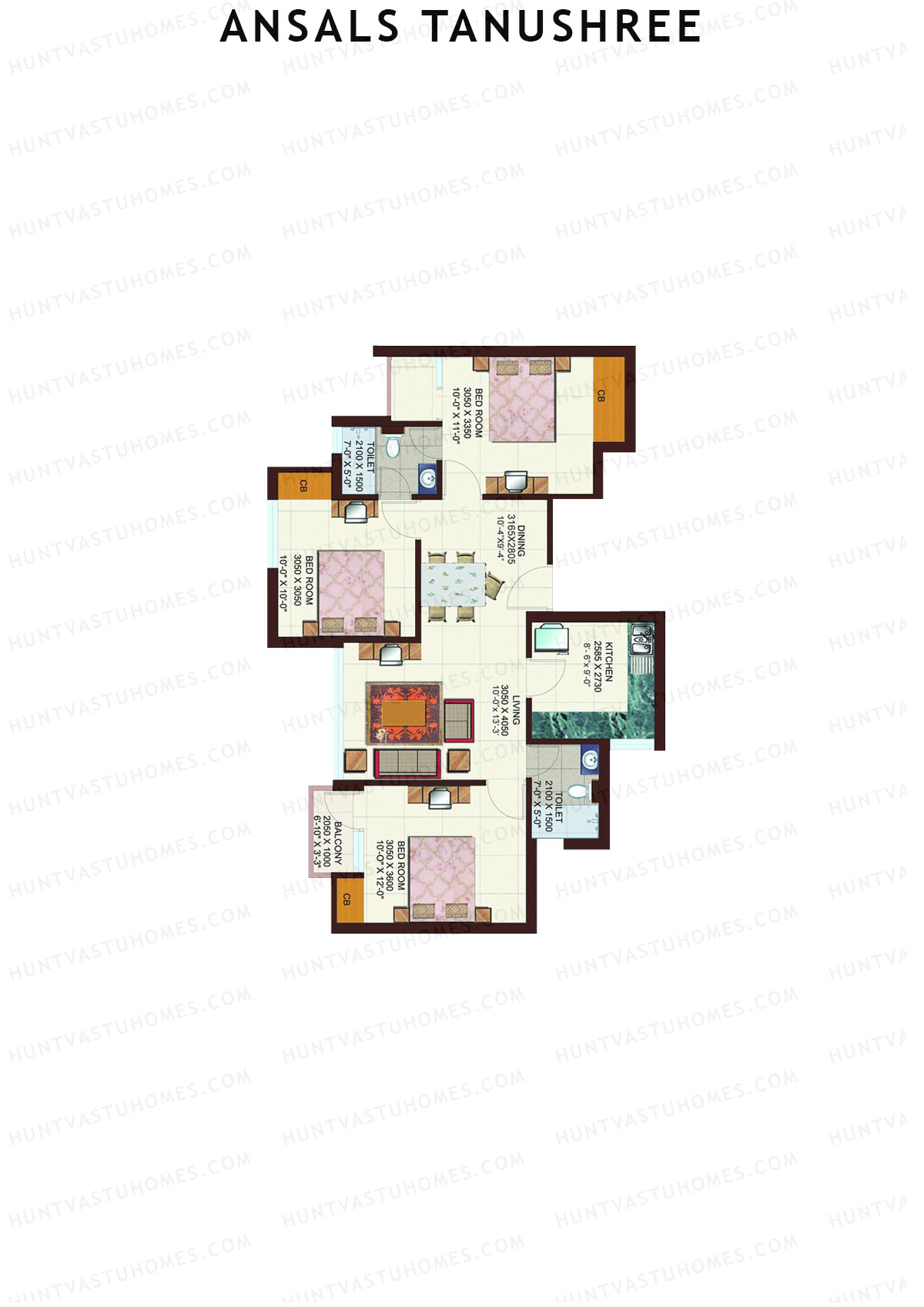 Ansals Tanushree Tower D Unit 3 Floor Plan