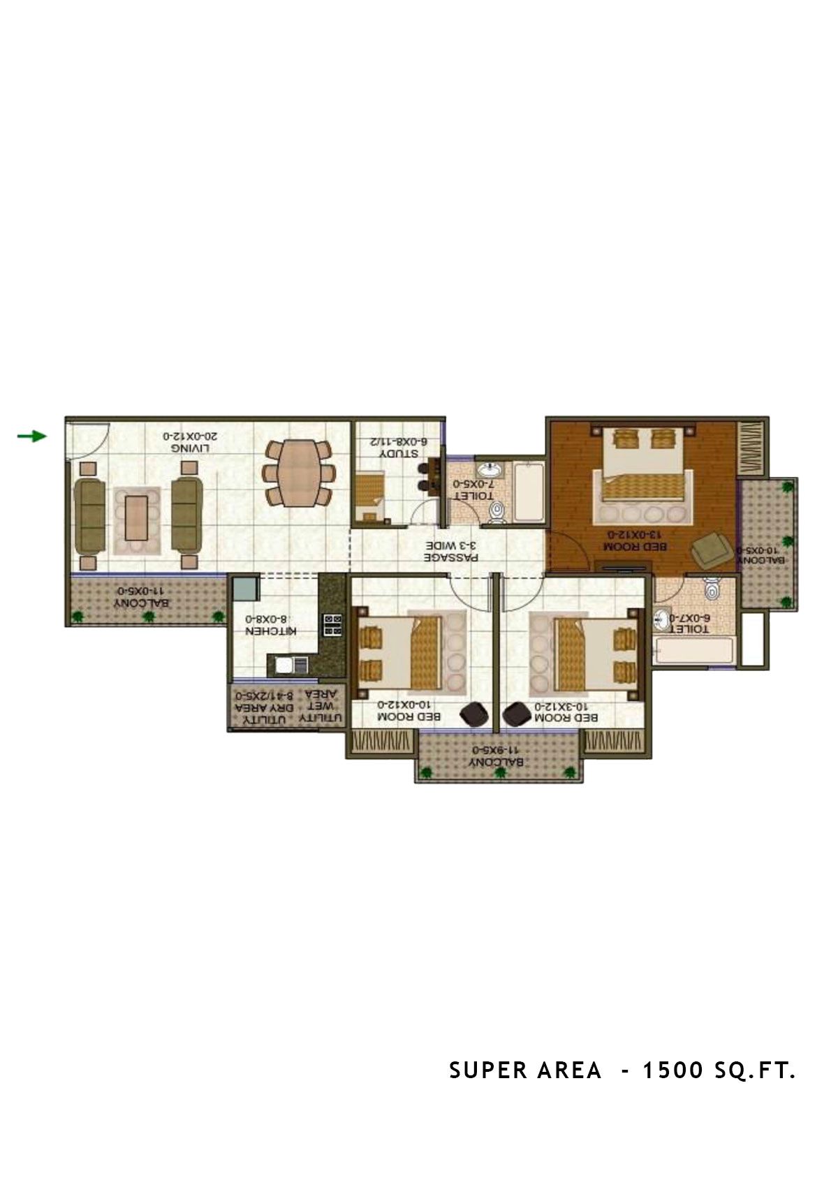 Antriksh Forest Tower H Unit 2 (Type 3B) Floor Plan