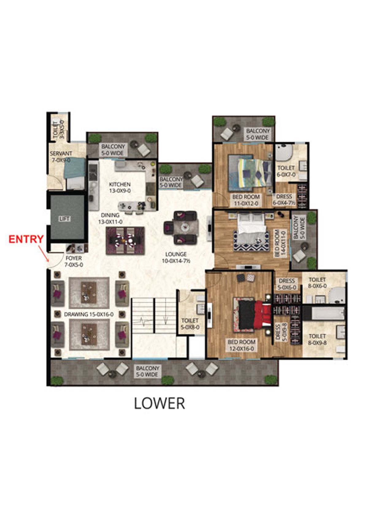 Antriksh The Golf Address Tower D Unit 1 (Penthouse) Floor Plan