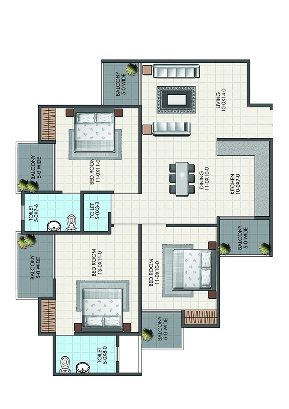 Antriksh Valley Tower 3 Unit C3 (Type C) Floor Plan