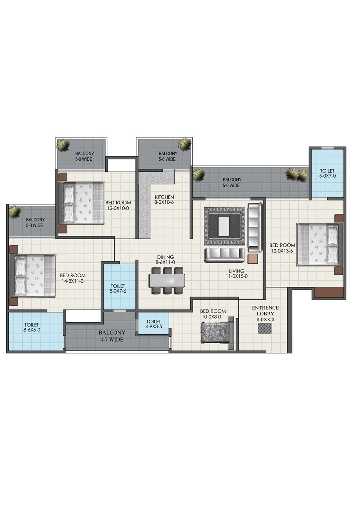 Antriksh Valley Tower 1 Unit D1 (Type D) Floor Plan