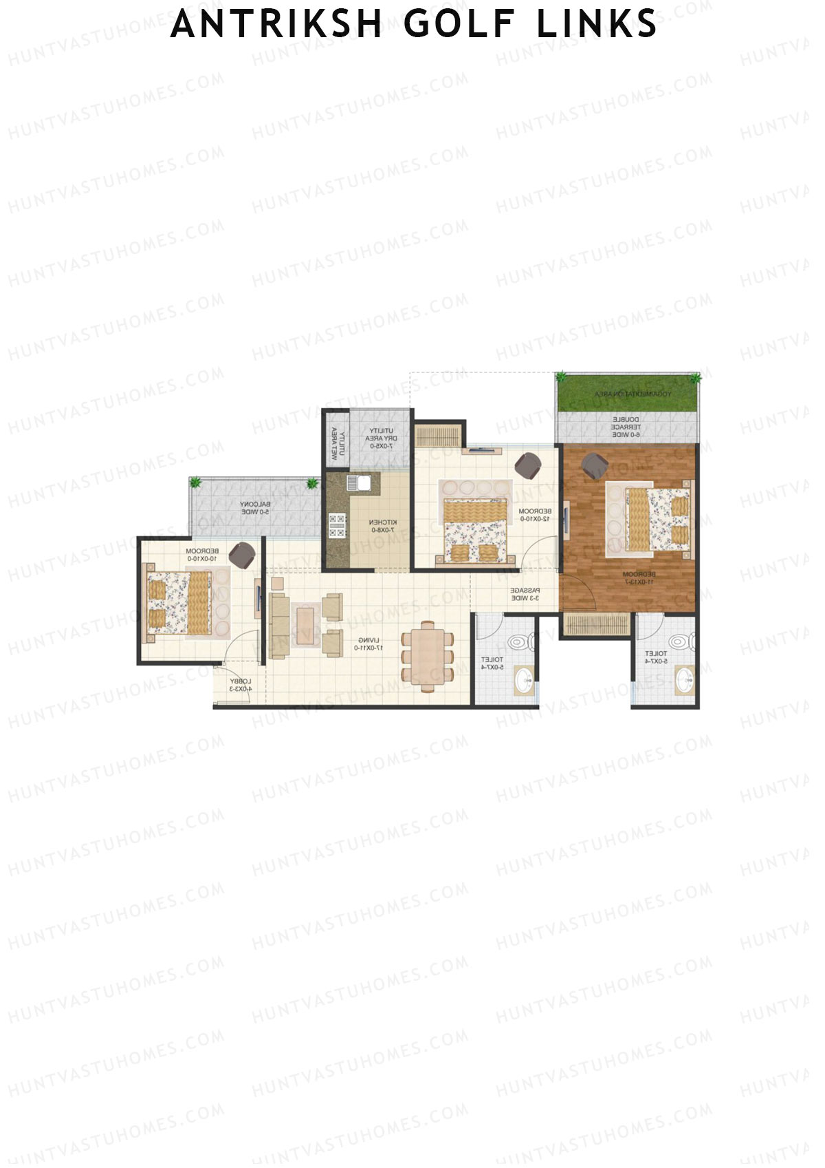 Antriksh Golf Links Block A Unit 3 (Type D) Floor Plan