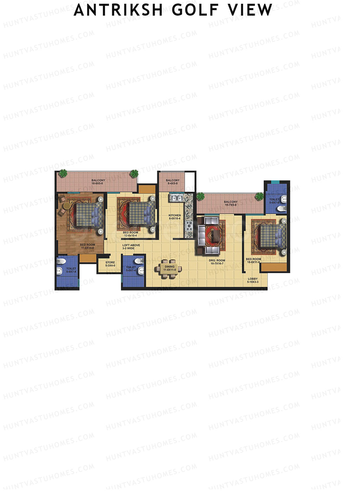 Antriksh Golf View Tower J Unit 4 Floor Plan