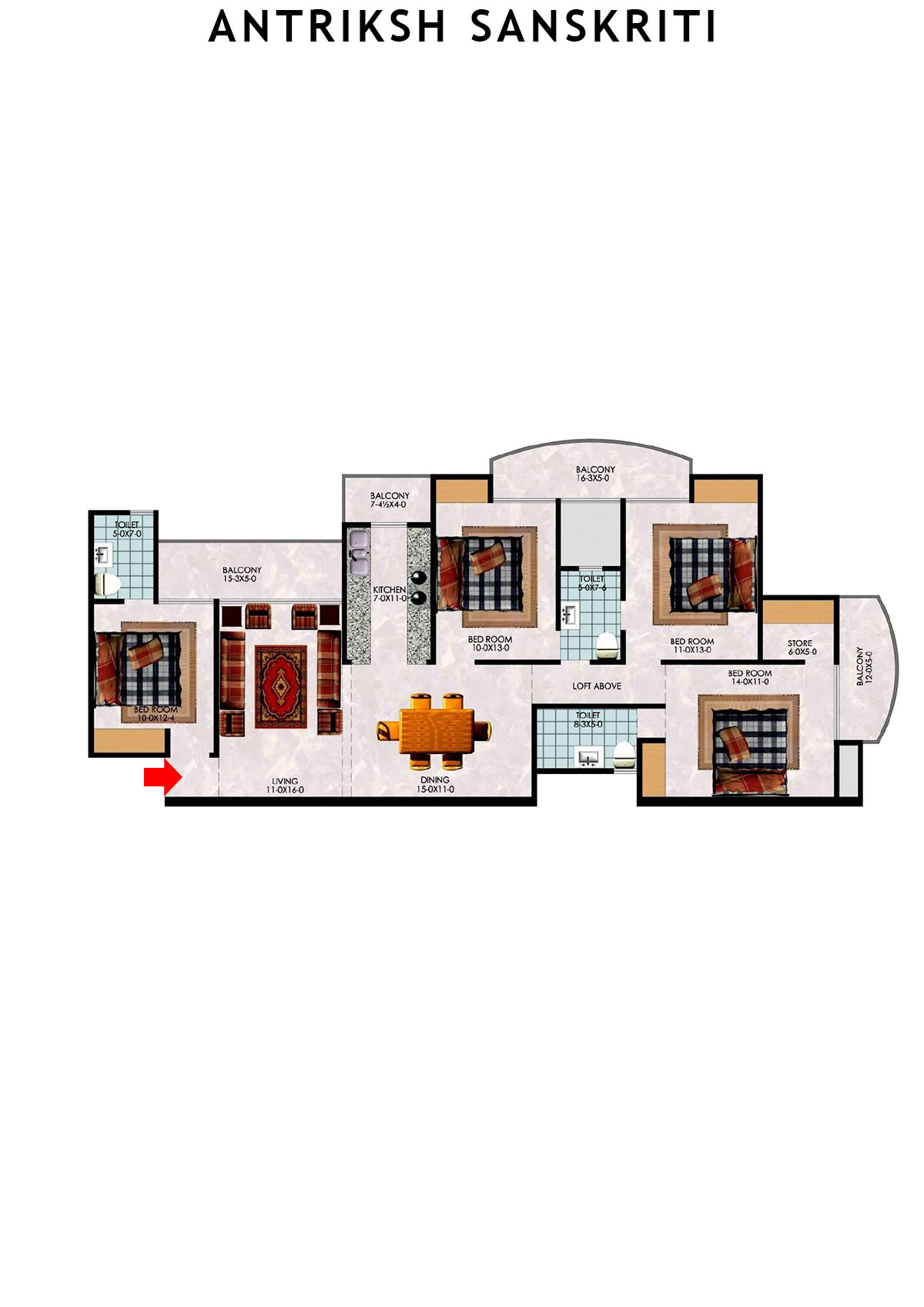Antriksh Sanskriti Block B Unit 8 (Type 4) Floor Plan