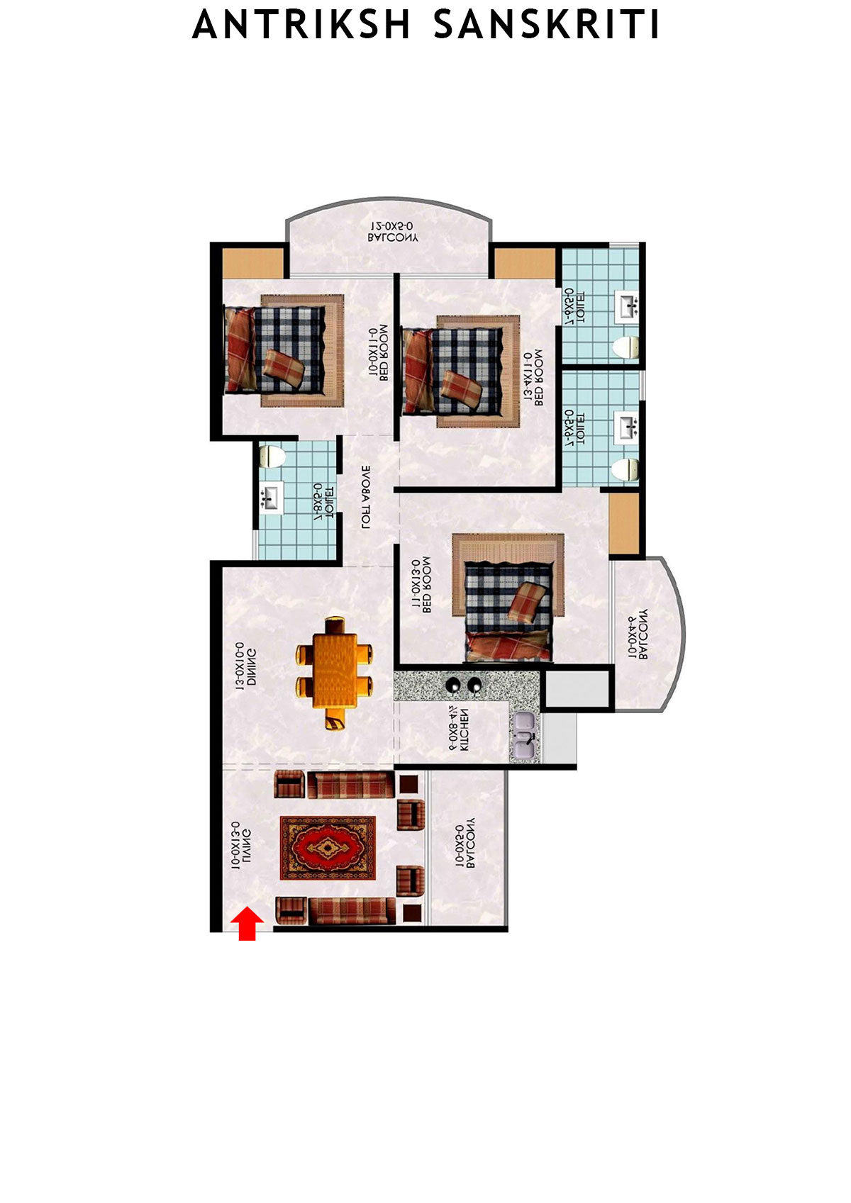 Antriksh Sanskriti Block C Unit 1 (Type 3) Floor Plan