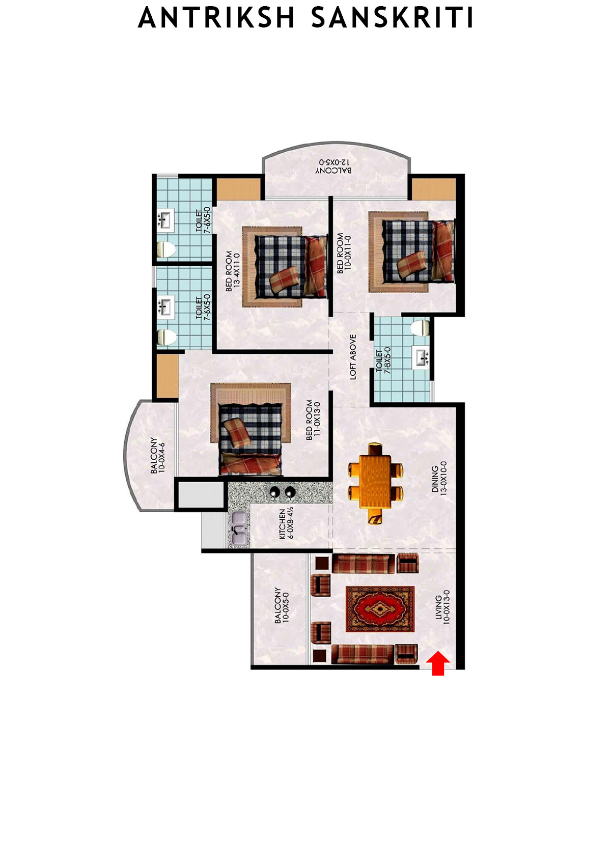 Antriksh Sanskriti Block C Unit 2 (Type 3) Floor Plan