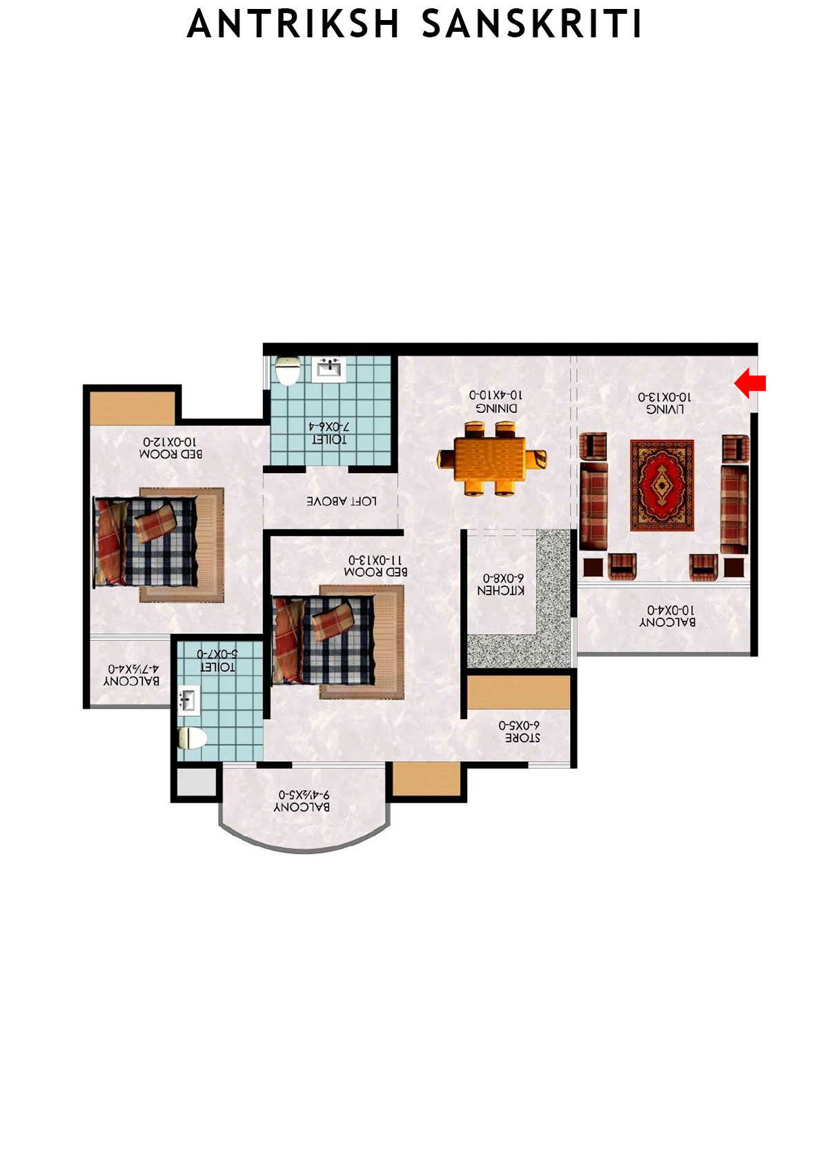 Antriksh Sanskriti Block C Unit 4 (Type 2) Floor Plan