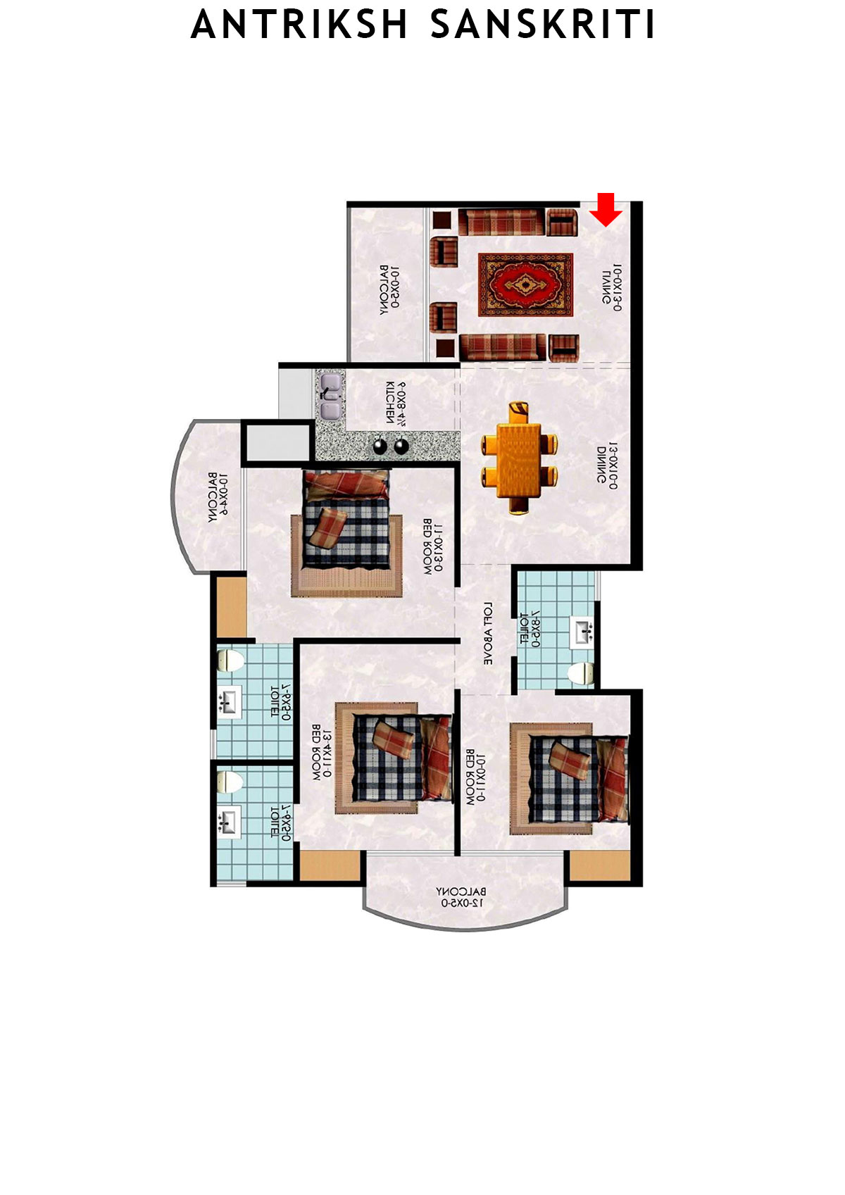 Antriksh Sanskriti Block C Unit 5 (Type 3) Floor Plan