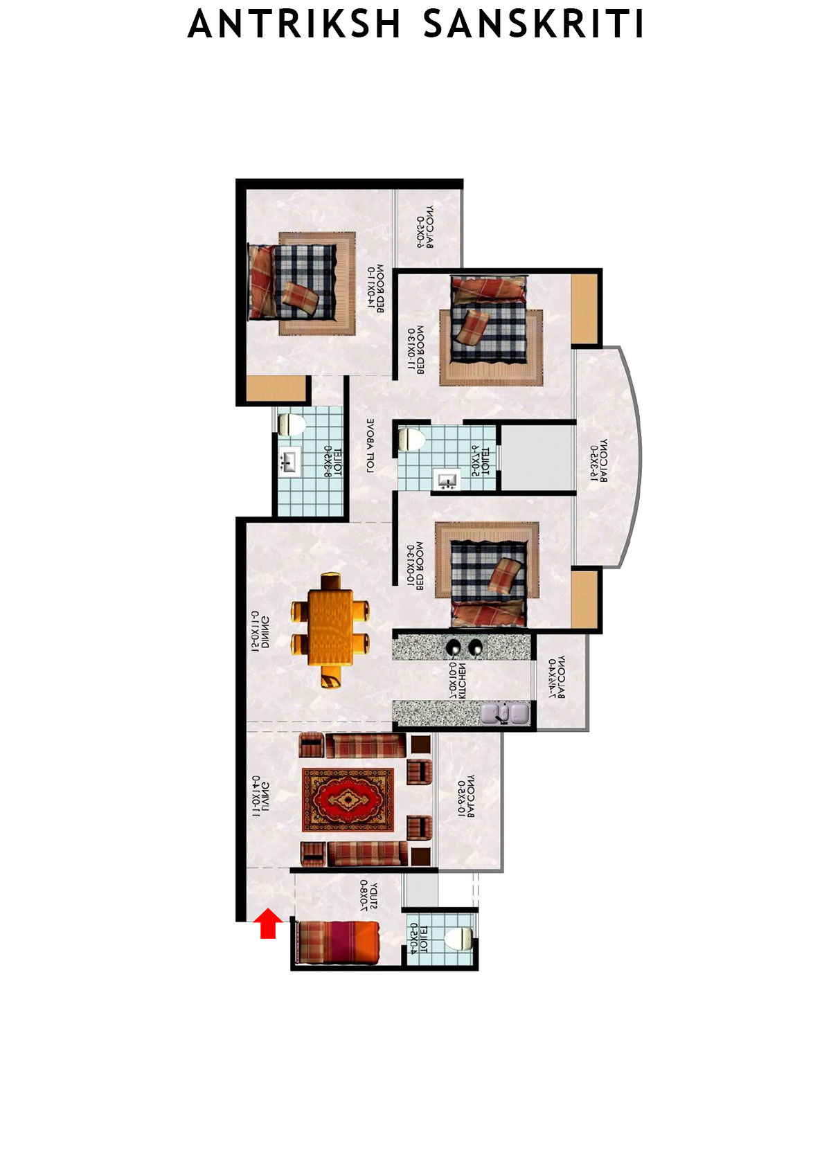 Antriksh Sanskriti Block F Unit 1 (Type 3A) Floor Plan