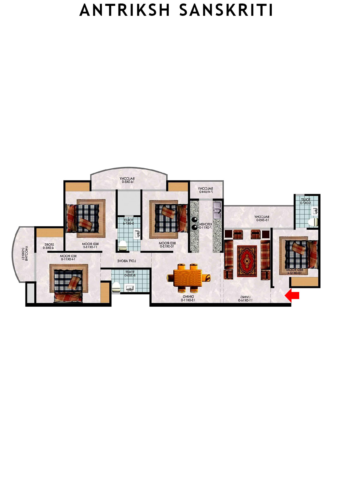 Antriksh Sanskriti Block F Unit 3 (Type 4) Floor Plan
