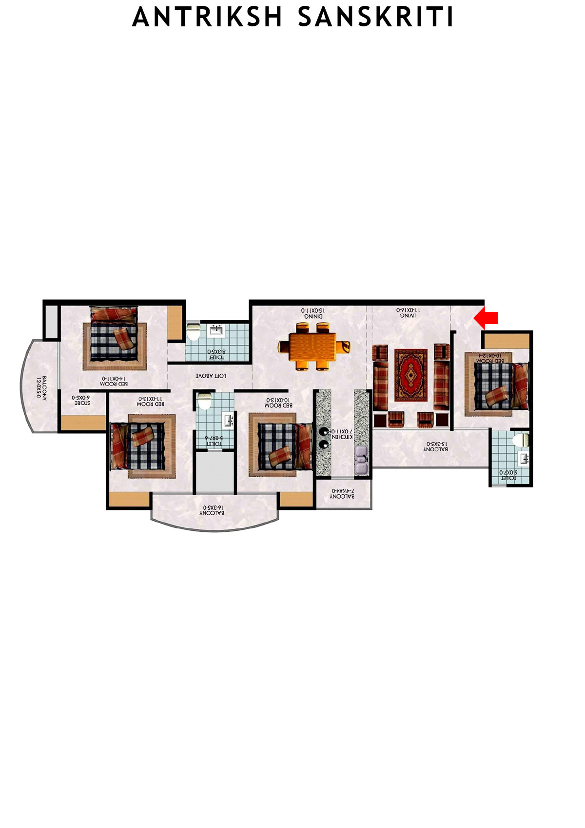 Antriksh Sanskriti Block F Unit 4 (Type 4) Floor Plan
