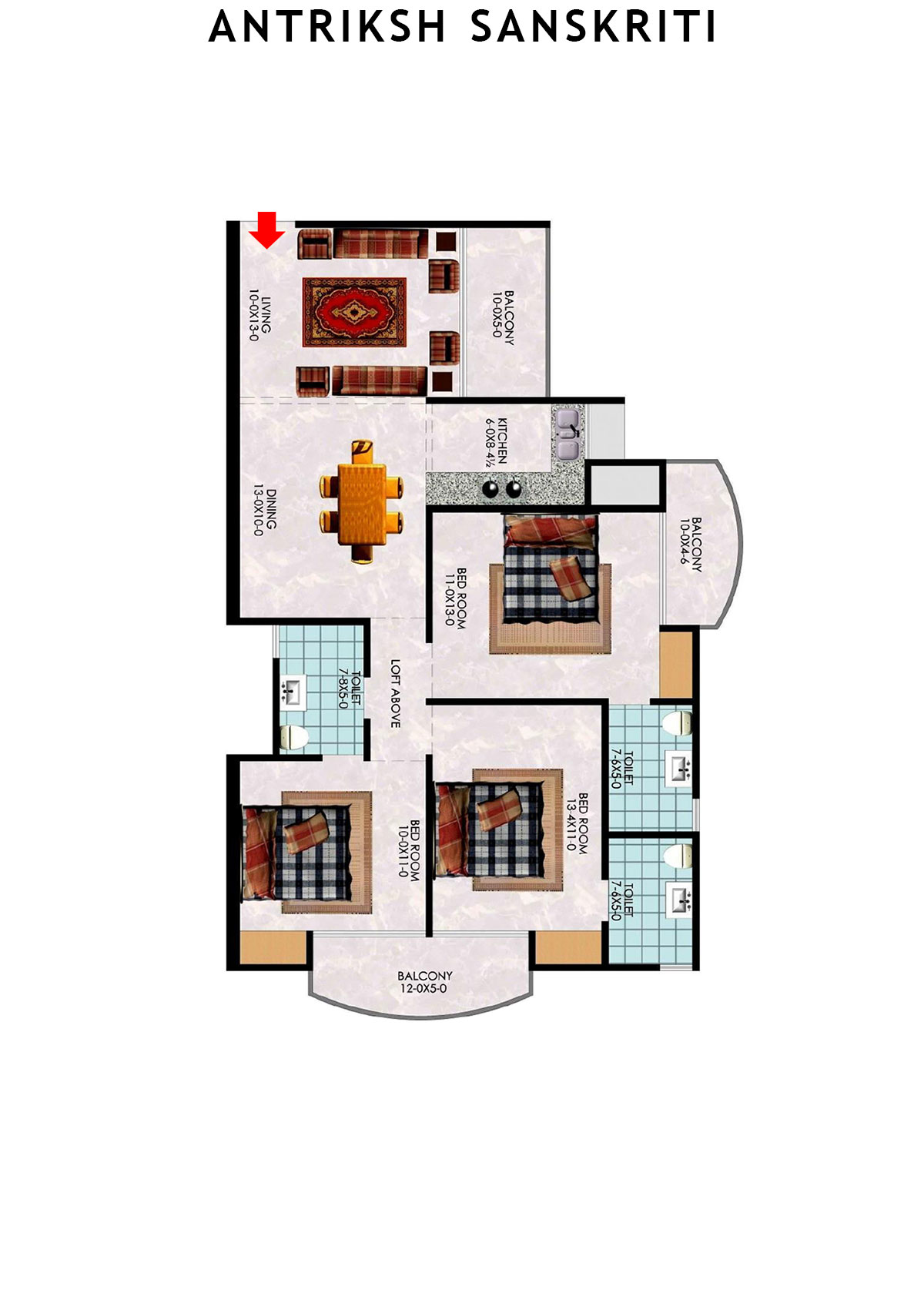 Antriksh Sanskriti Block F Unit 6 (Type 3) Floor Plan