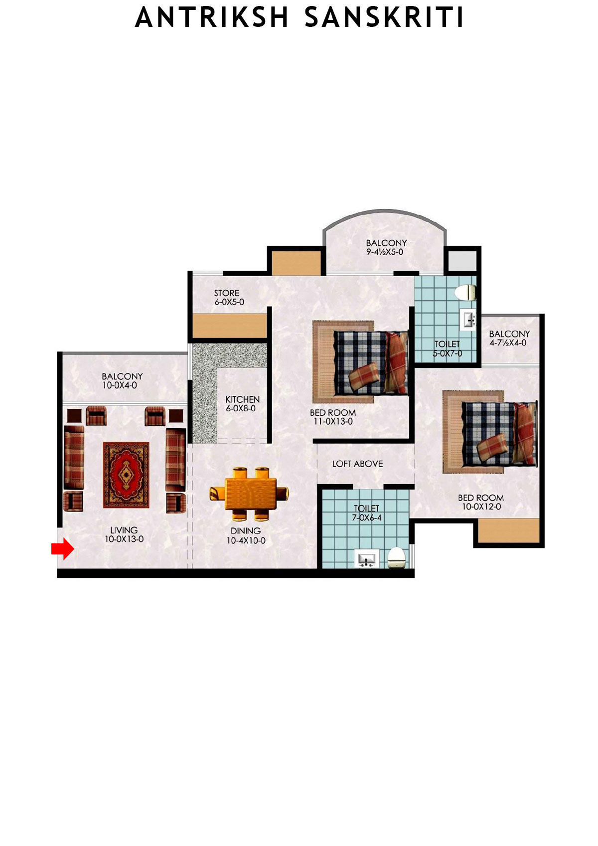 Antriksh Sanskriti Block F Unit 8 (Type 2) Floor Plan