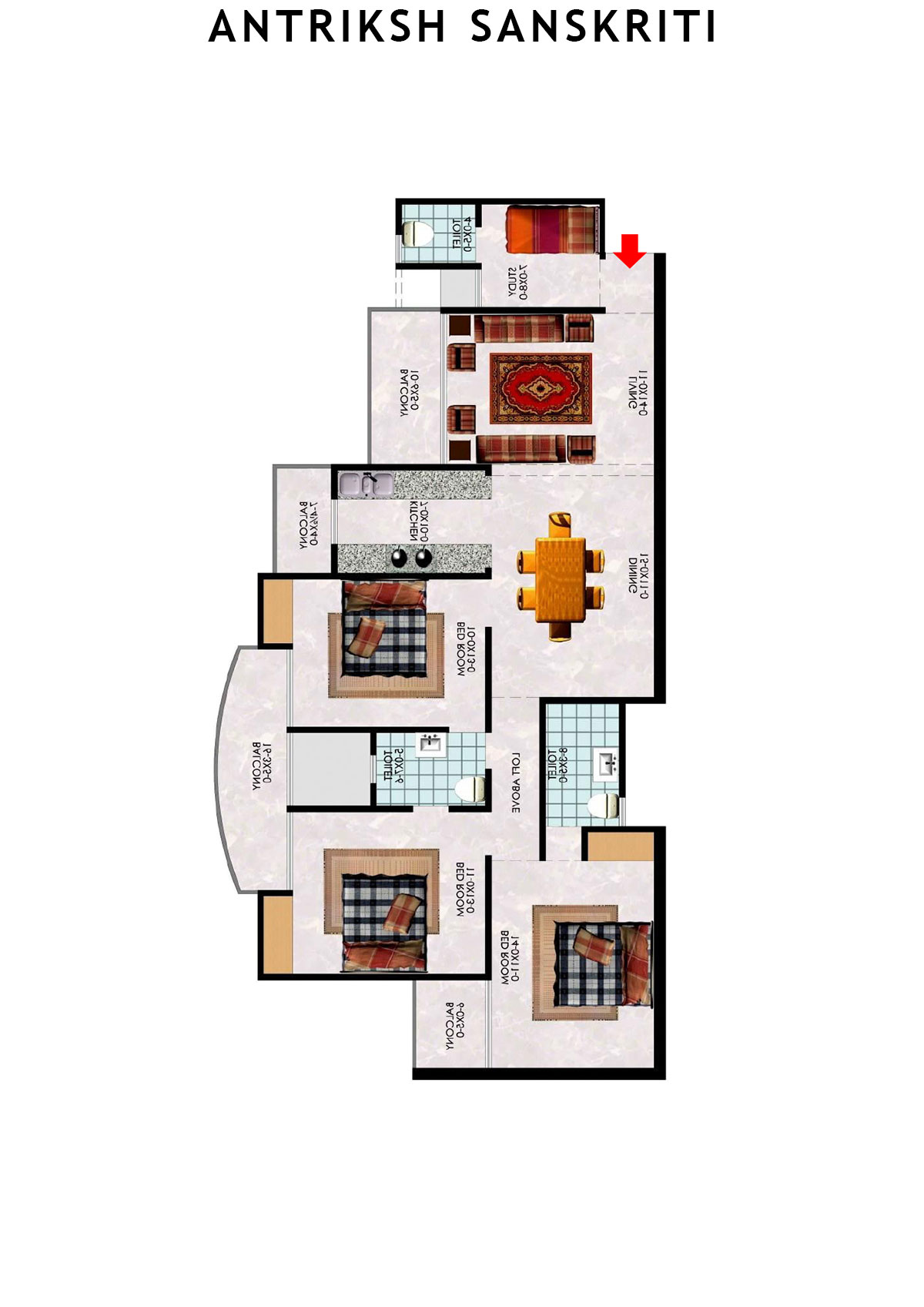 Antriksh Sanskriti Block G Unit 5 (Type 3A) Floor Plan