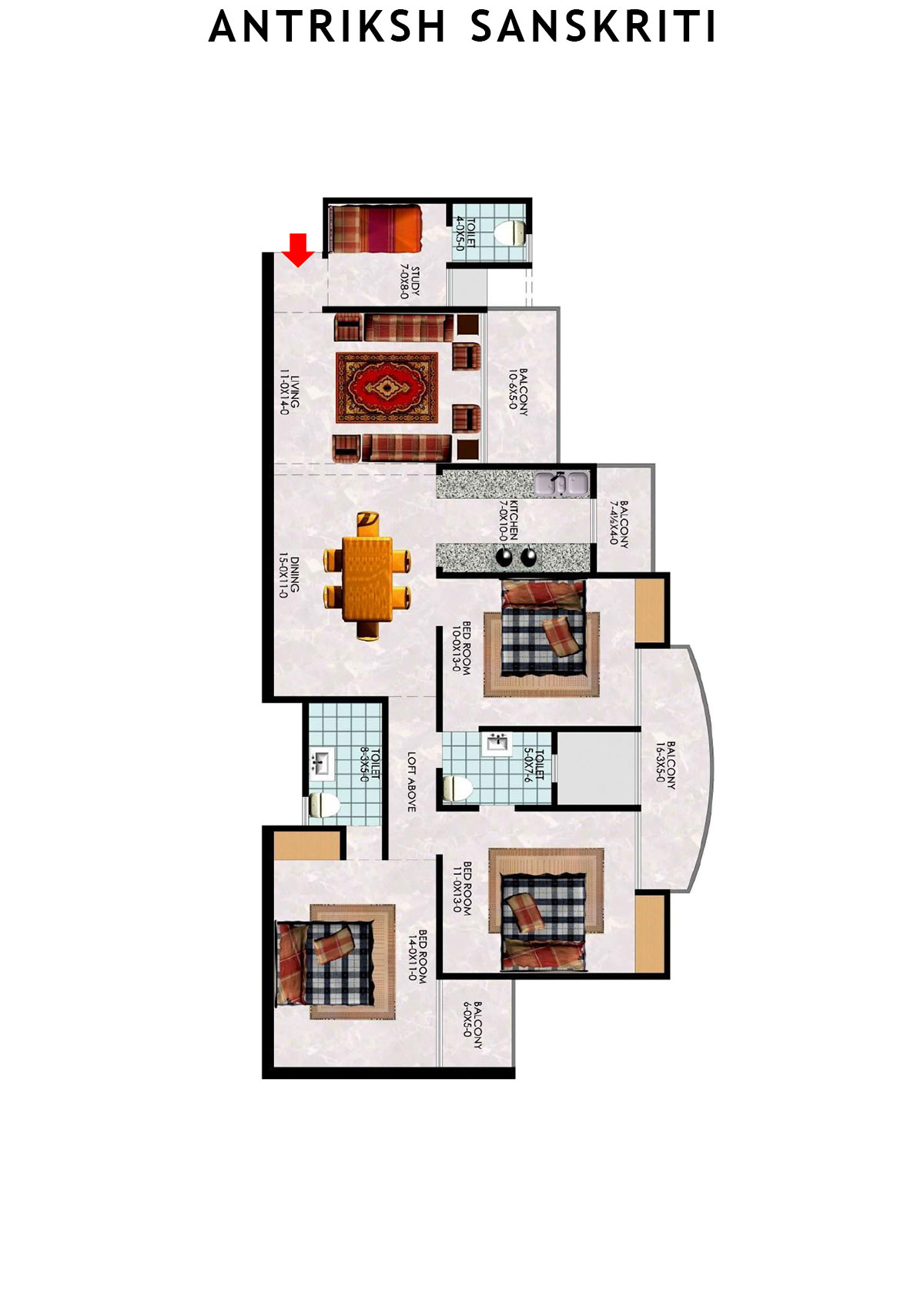 Antriksh Sanskriti Block G Unit 6 (Type 3A) Floor Plan