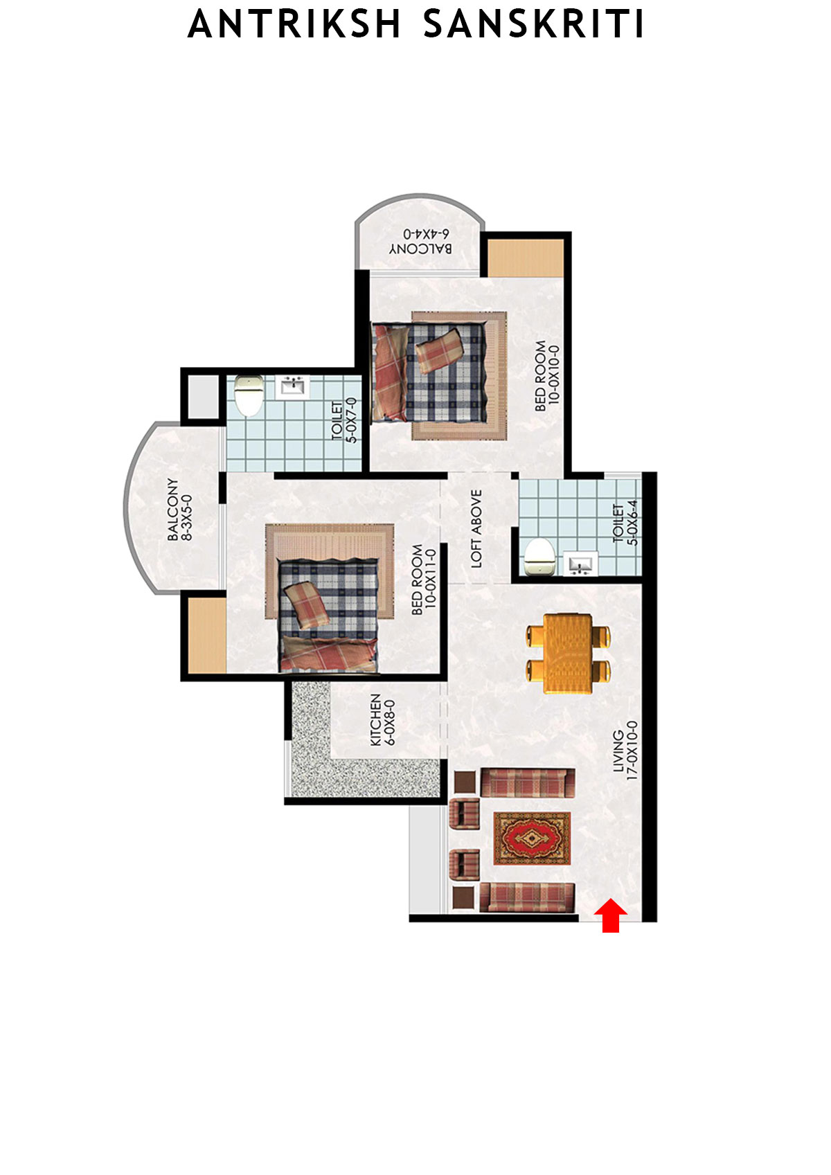 Antriksh Sanskriti Block H Unit 2 (Type 2A) Floor Plan