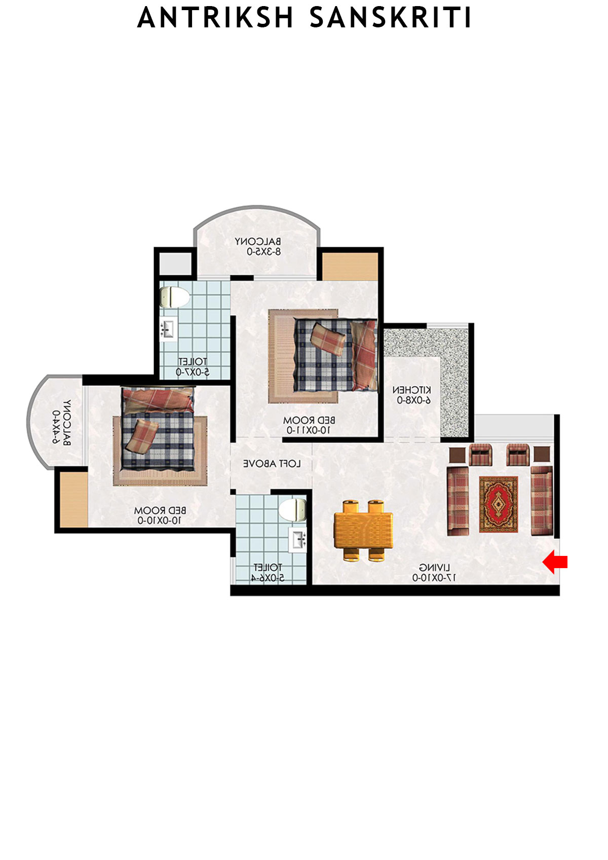Antriksh Sanskriti Block H Unit 3 (Type 2A) Floor Plan