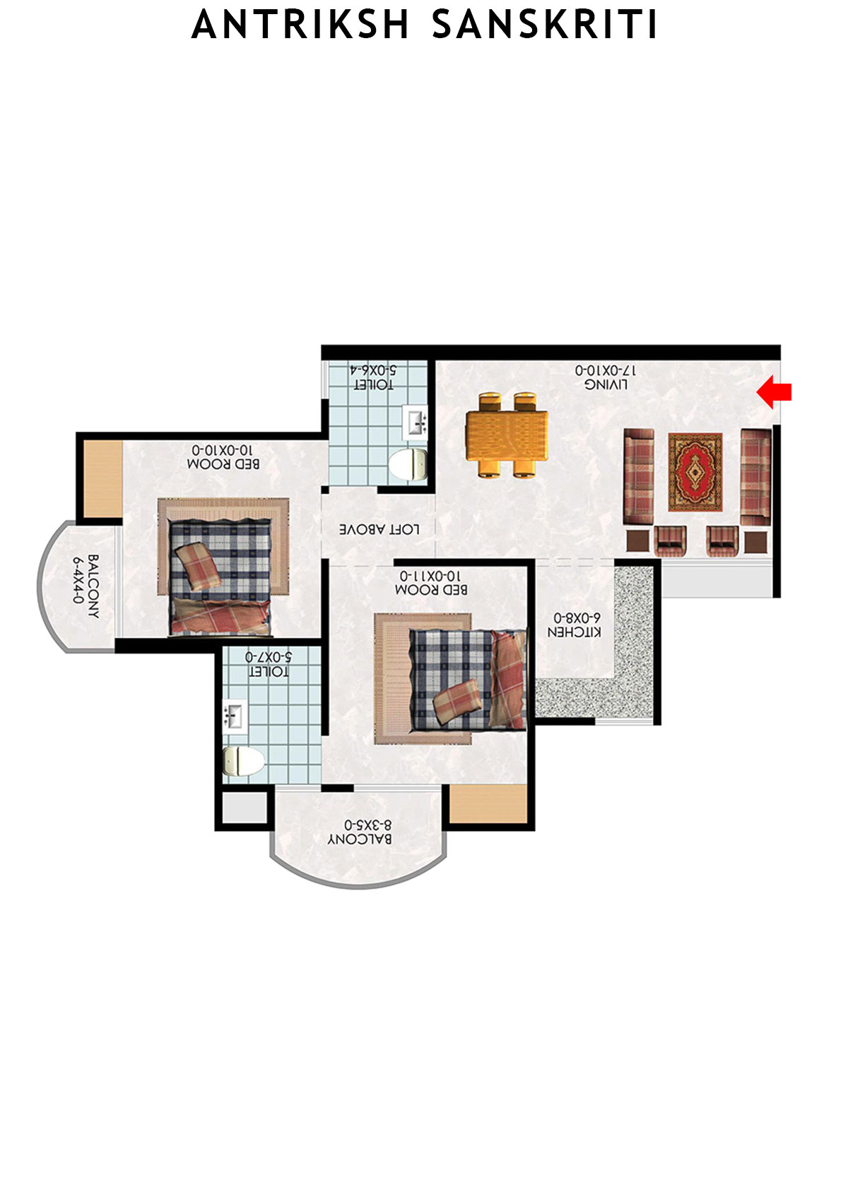 Antriksh Sanskriti Block H Unit 4 (Type 2A) Floor Plan