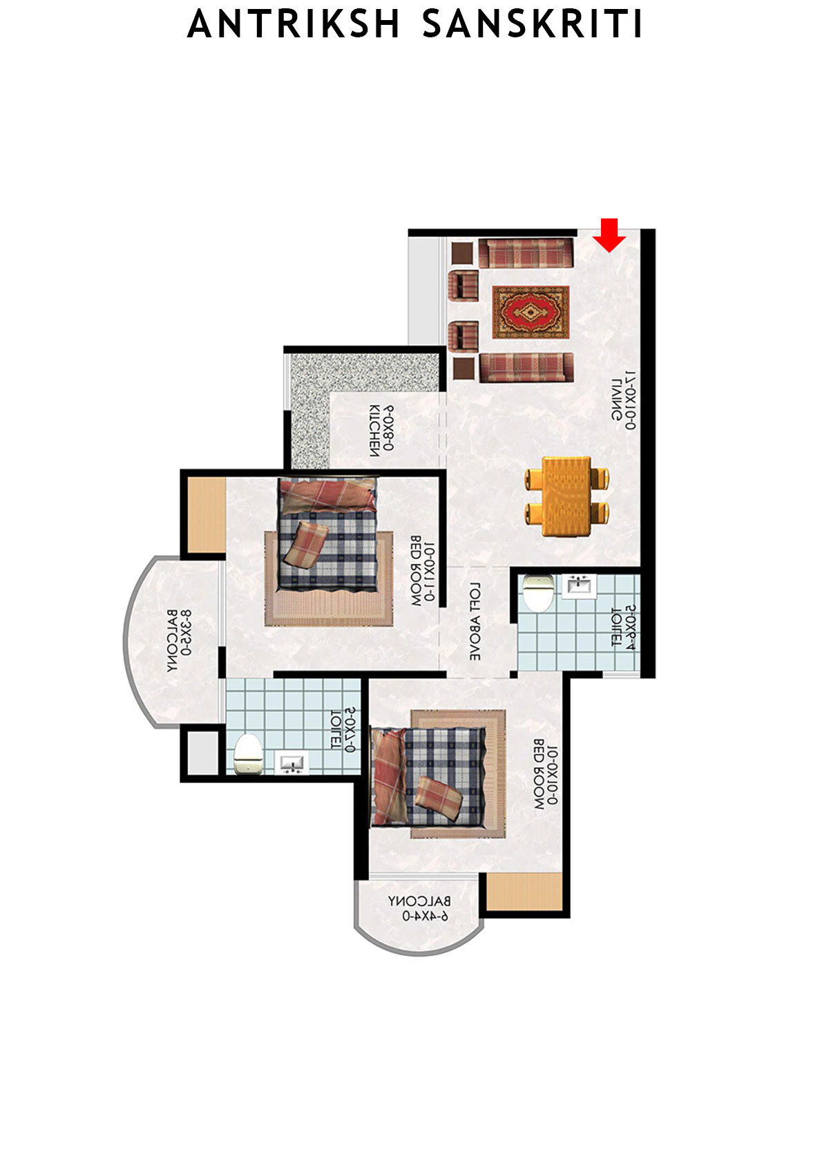 Antriksh Sanskriti Block H Unit 5 (Type 2A) Floor Plan