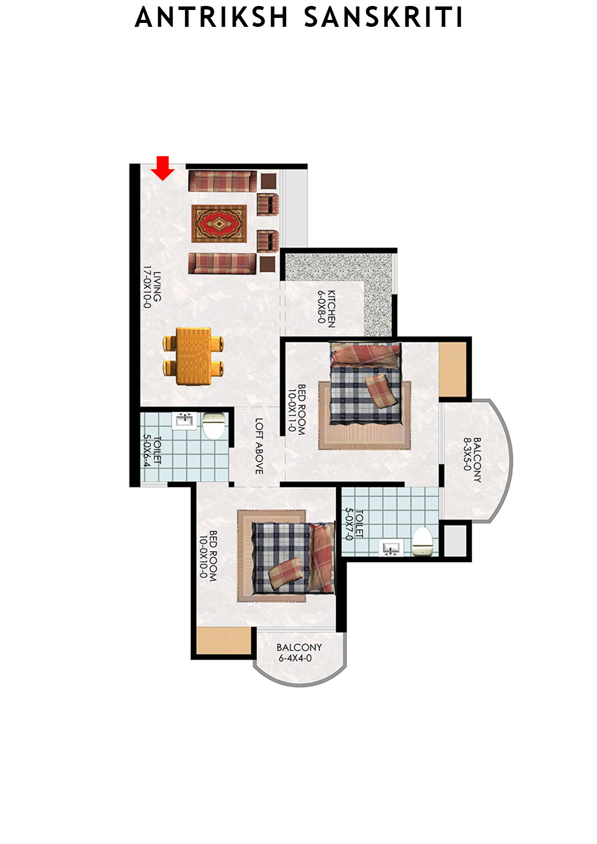 Antriksh Sanskriti Block H Unit 6 (Type 2A) Floor Plan