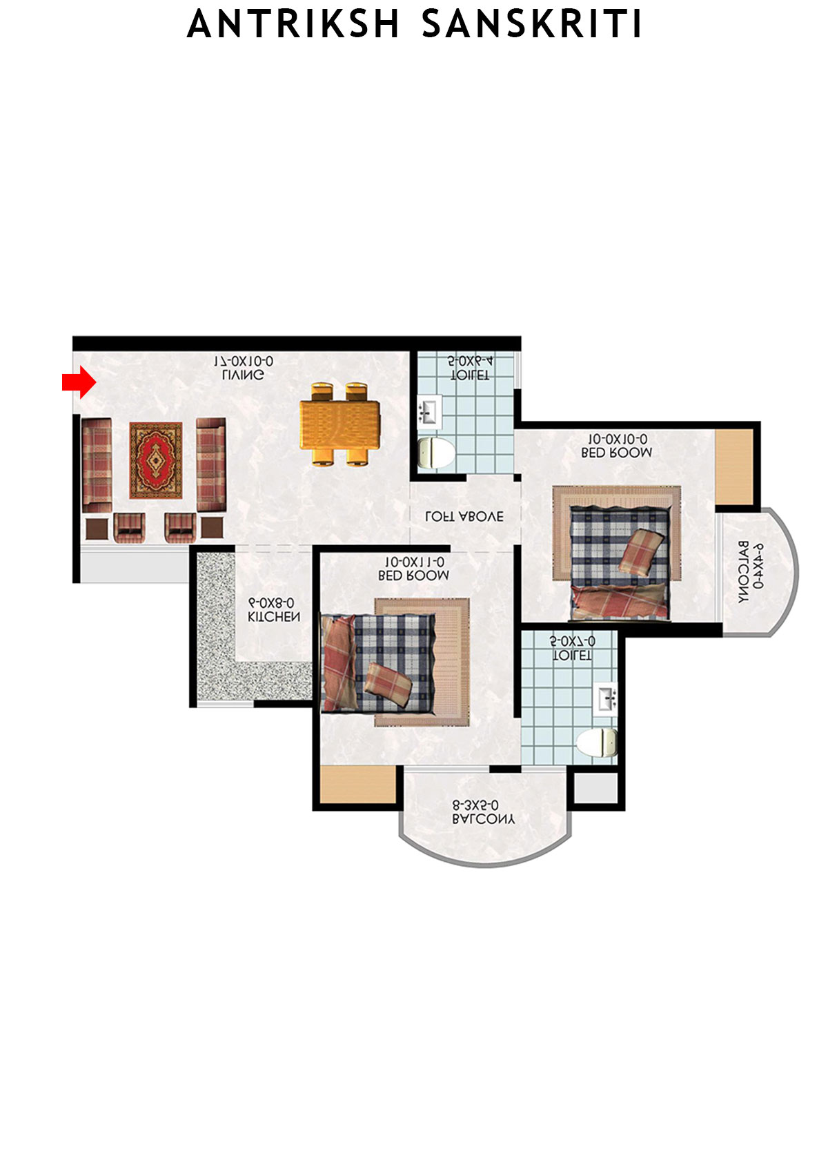 Antriksh Sanskriti Block H Unit 7 (Type 2A) Floor Plan