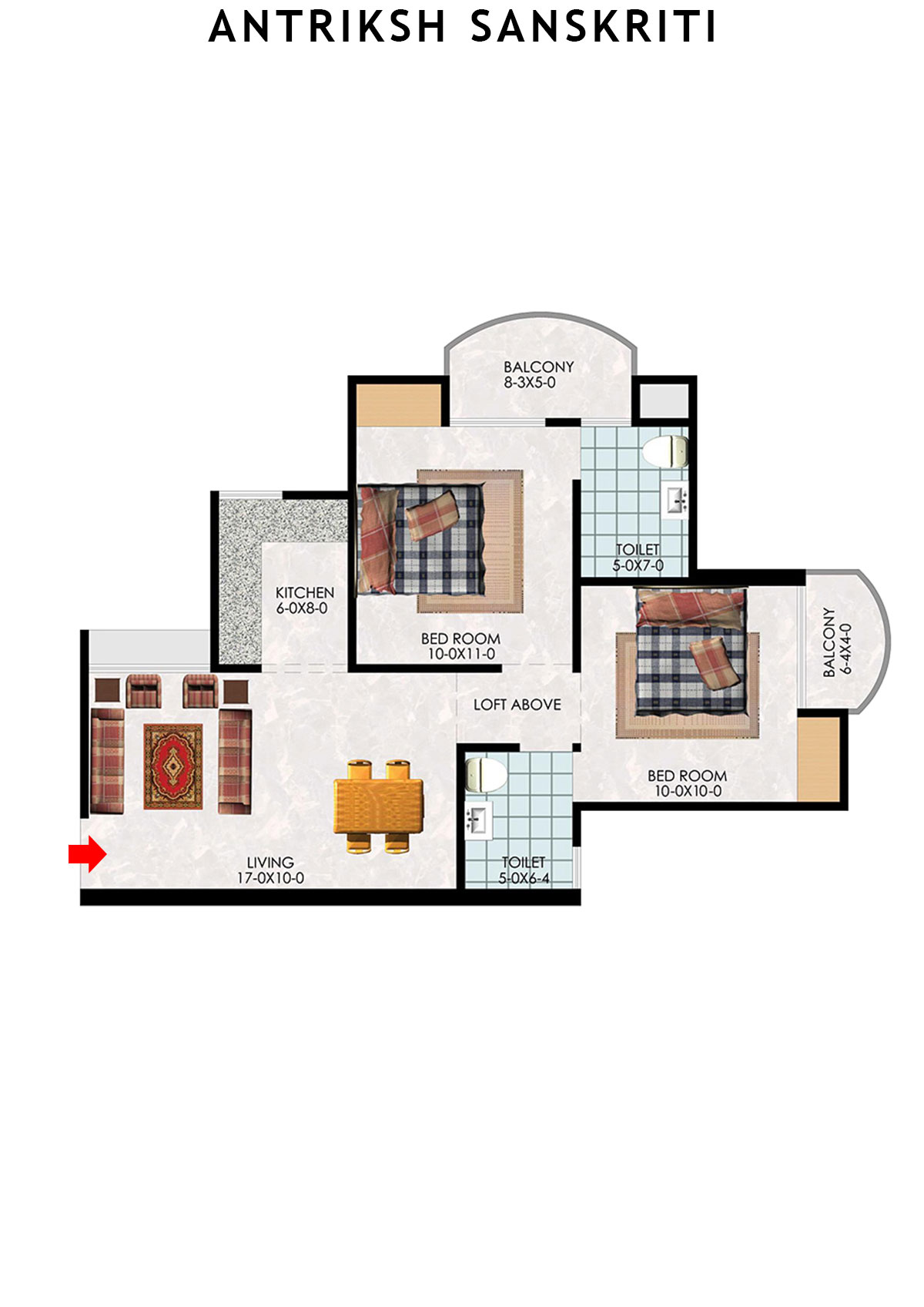 Antriksh Sanskriti Block K Unit 8 (Type 2A) Floor Plan