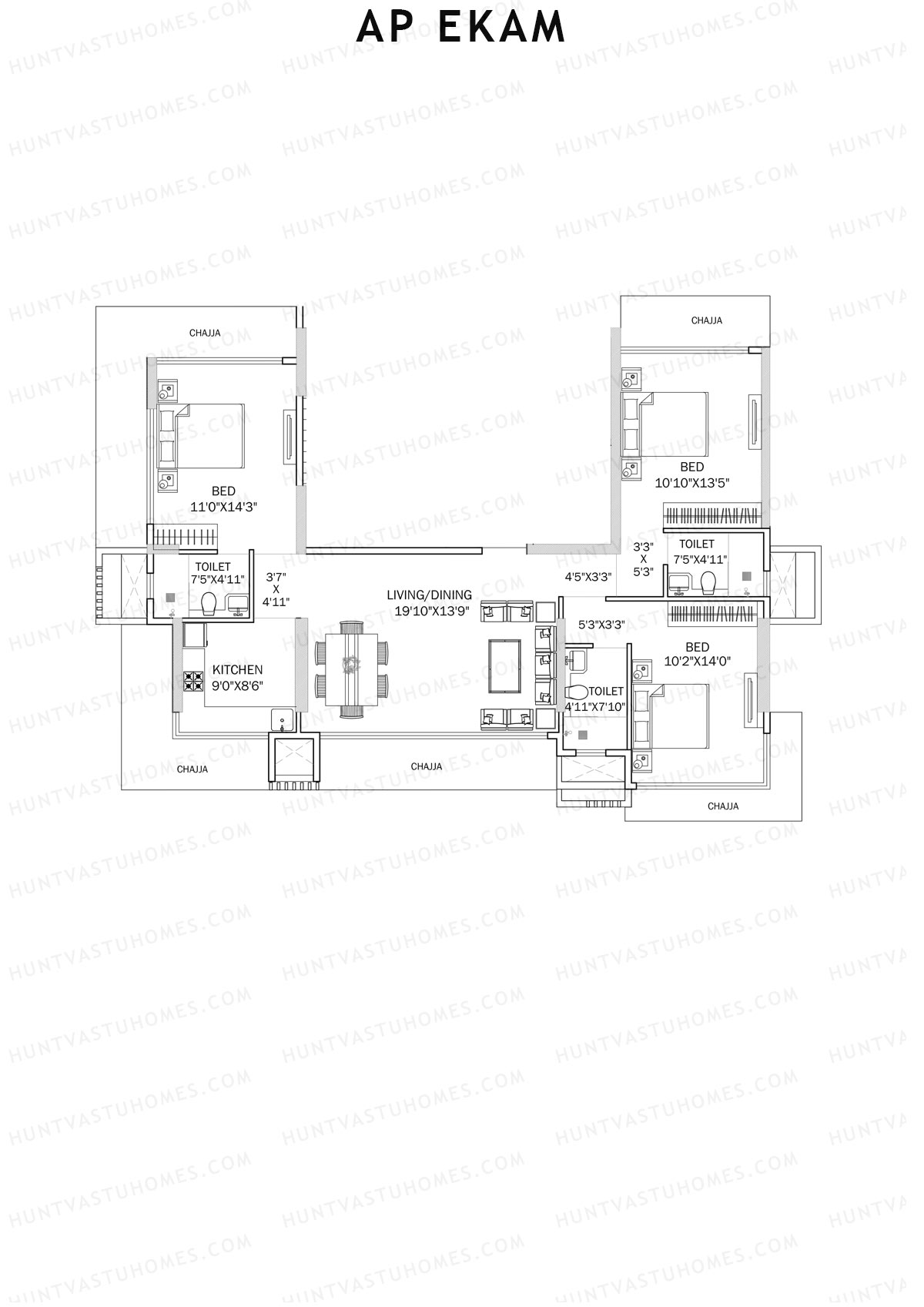 AP Ekam Tower 1 Unit 1 Floor Plan