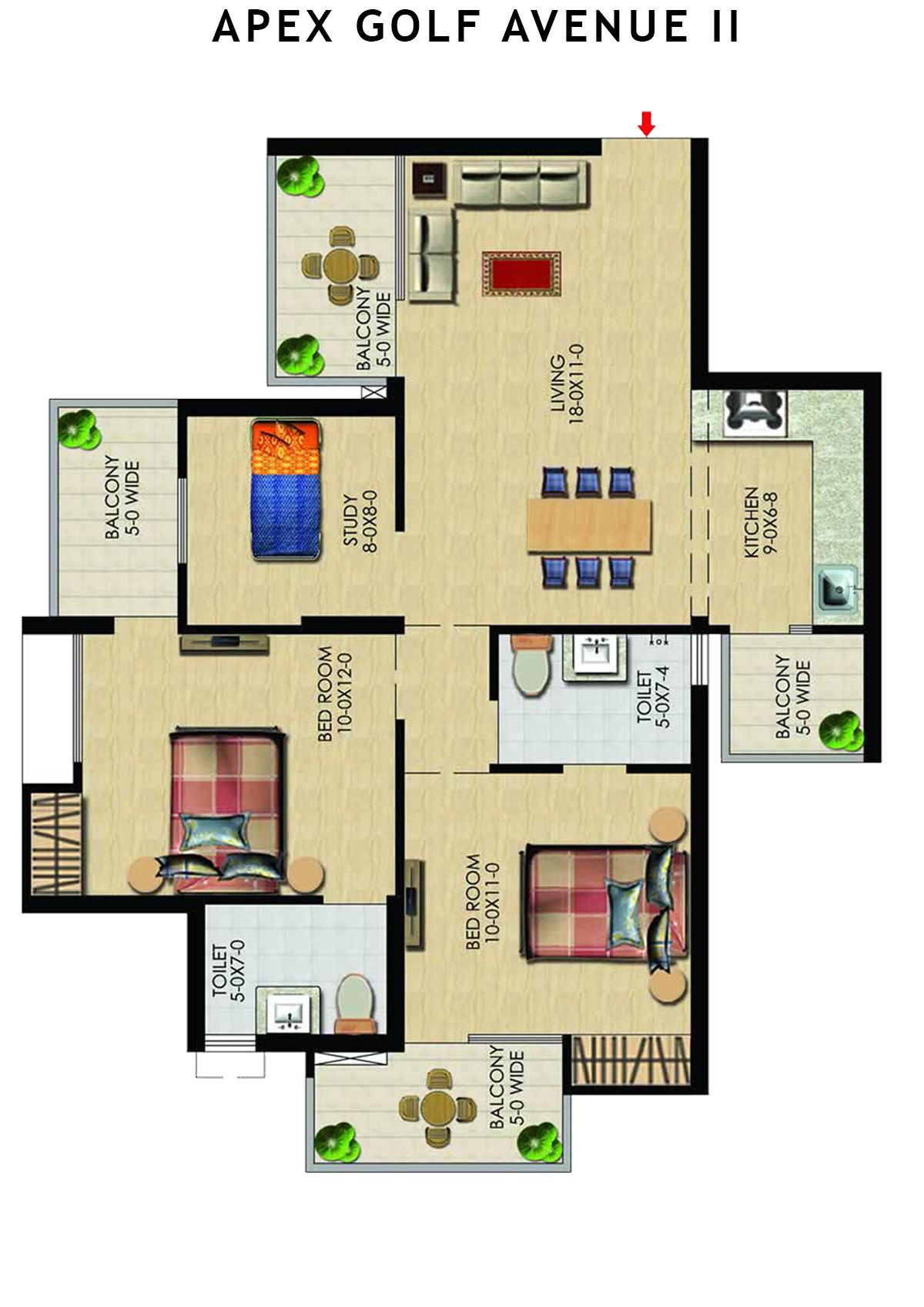 Apex Golf Avenue 2 Tower C Unit 5 (Type 2+S) Floor Plan