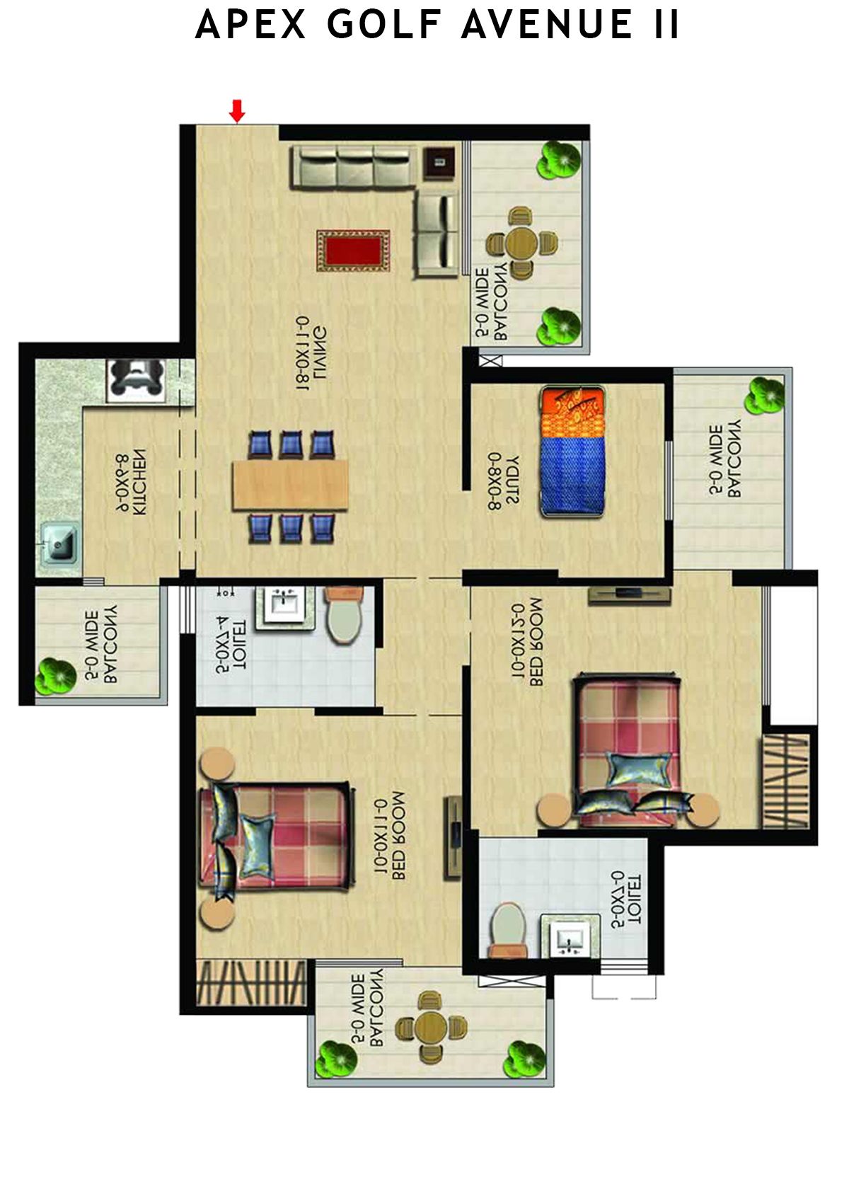 Apex Golf Avenue 2 Tower D Unit 2 (Type 2+S) Floor Plan