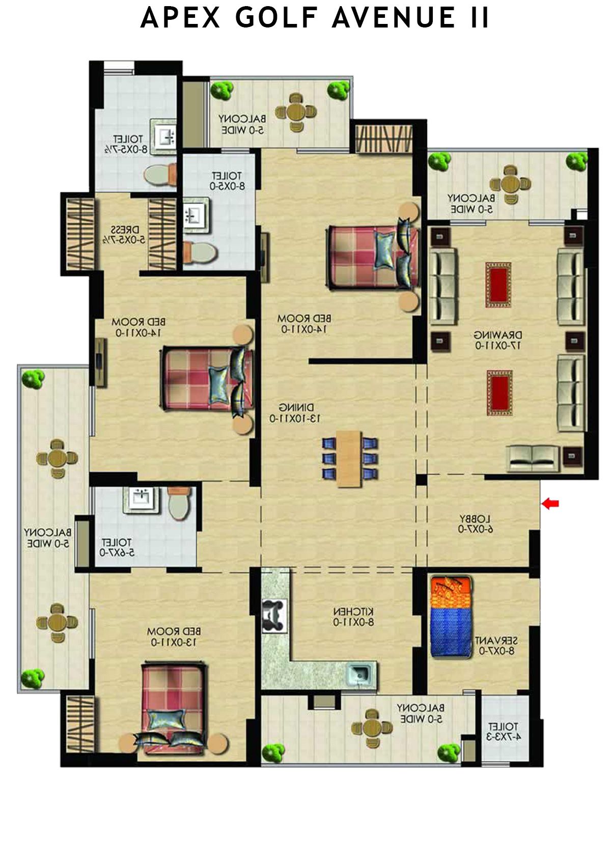 Apex Golf Avenue 2 Tower A Unit 2 (Type 3+S) Floor Plan