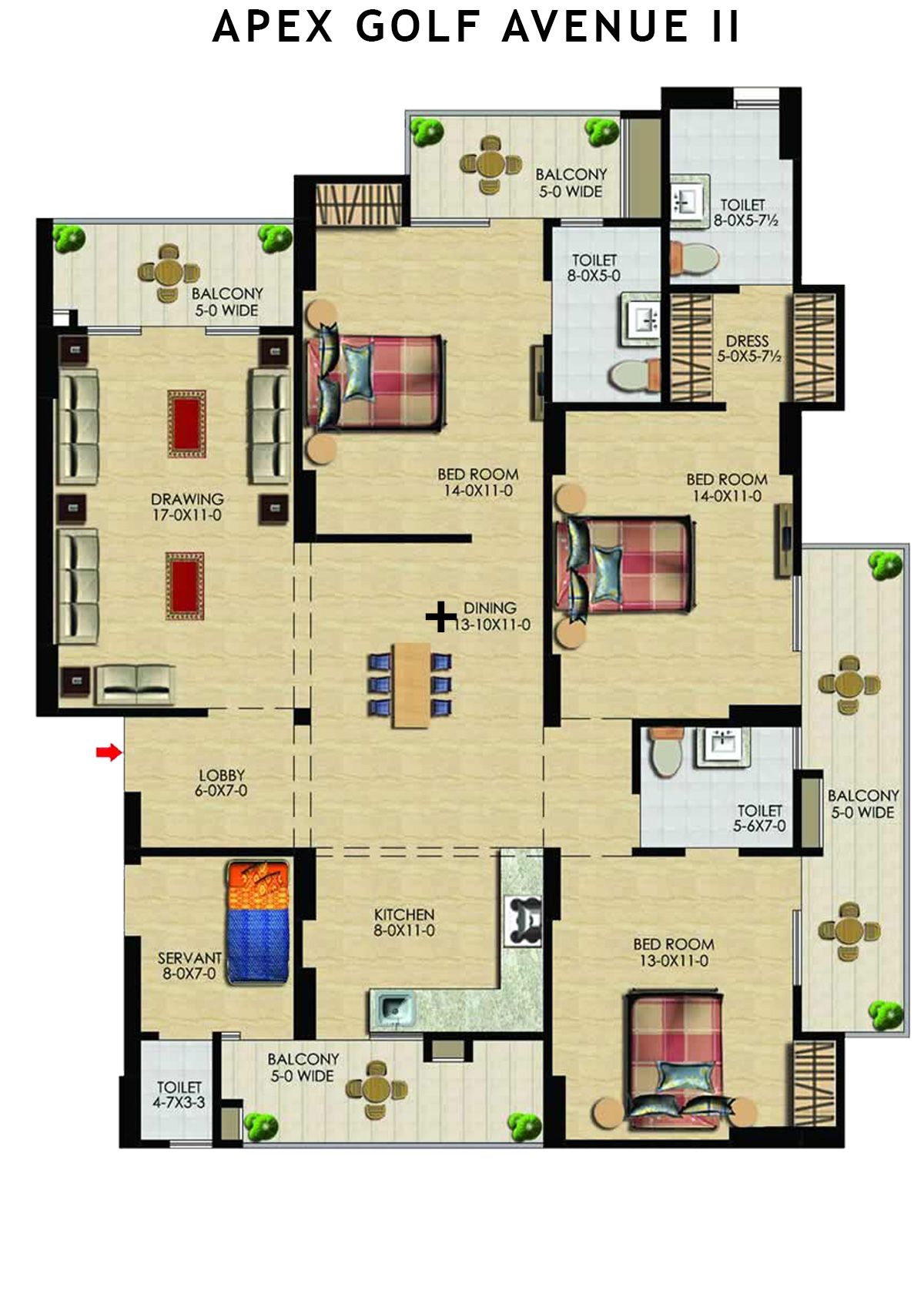 Apex Golf Avenue 2 Tower A Unit 3 (Type 3+S) Floor Plan