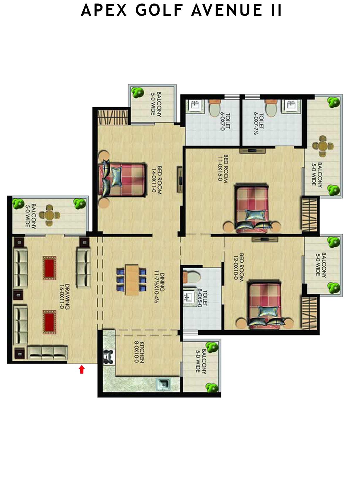 Apex Golf Avenue 2 Tower B Unit 4 (Type 3+) Floor Plan