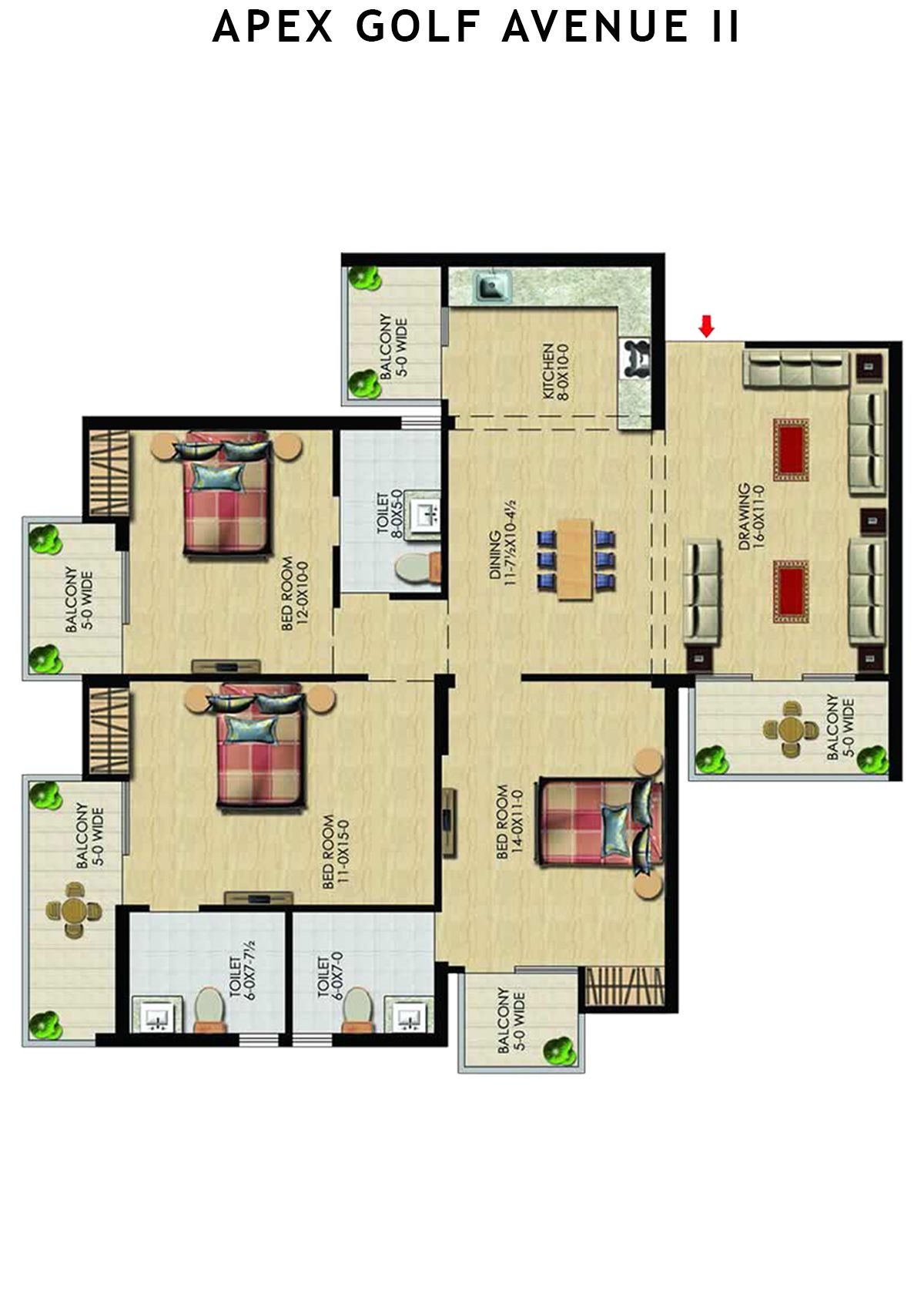 Apex Golf Avenue 2 Tower C Unit 3 (Type 3+) Floor Plan