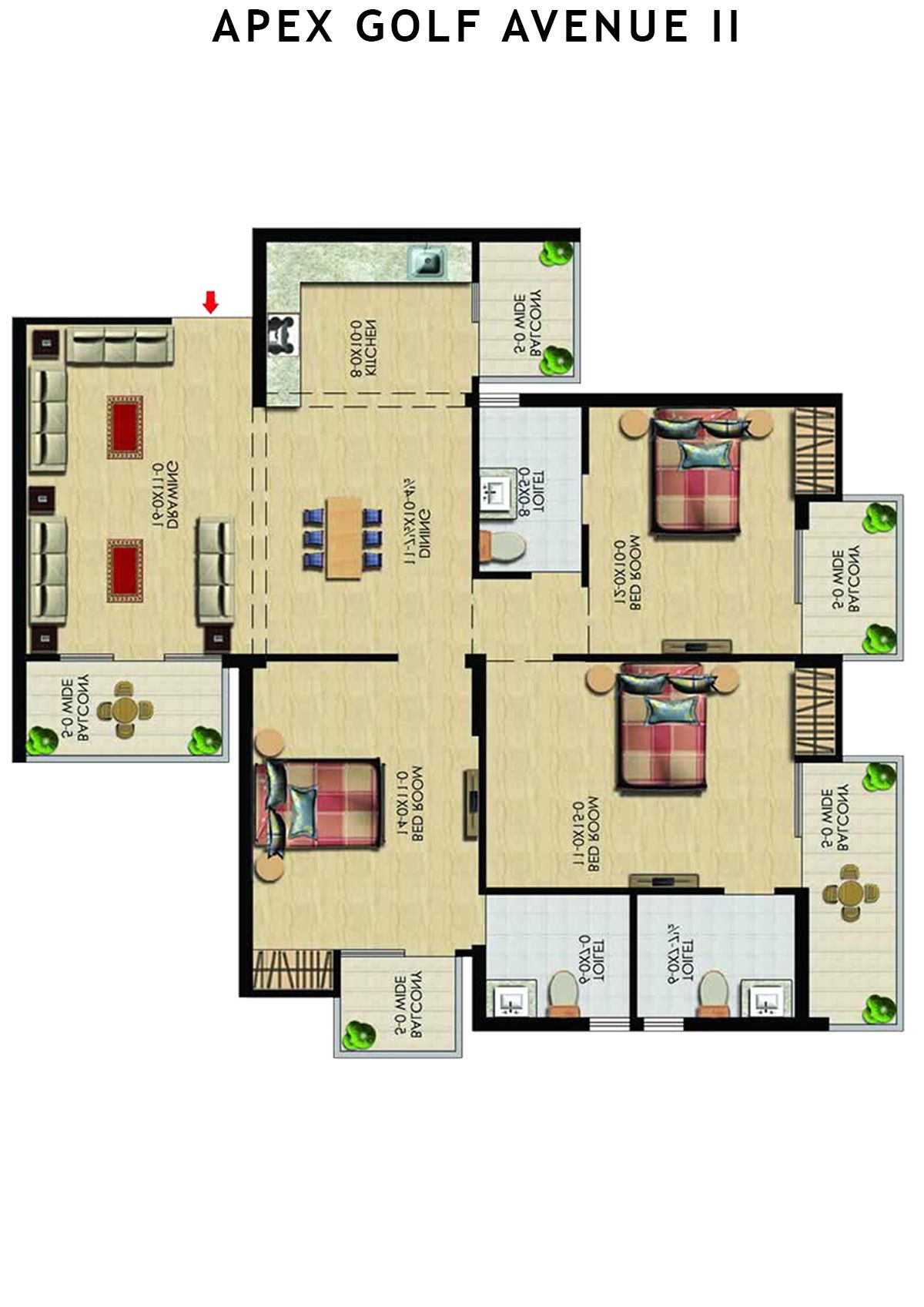 Apex Golf Avenue 2 Tower C Unit 4 (Type 3+) Floor Plan