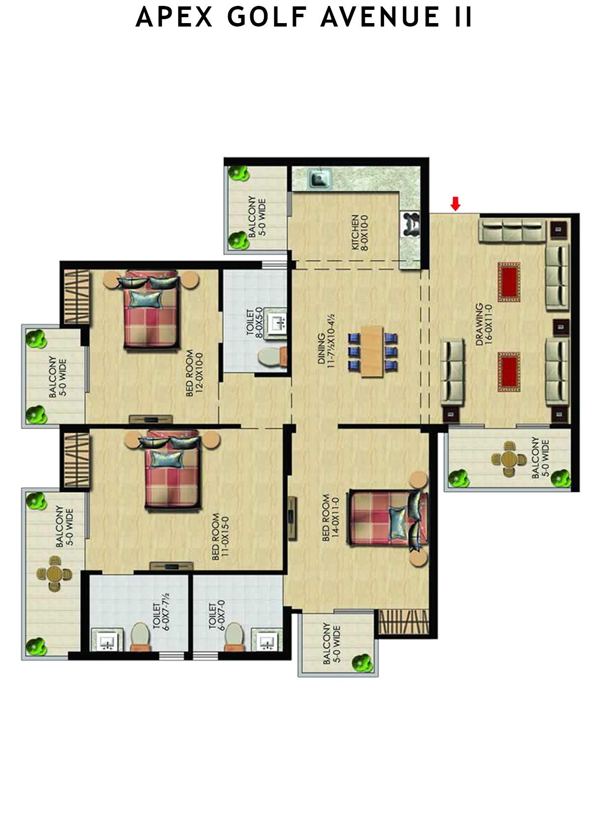 Apex Golf Avenue 2 Tower D Unit 3 (Type 3+) Floor Plan