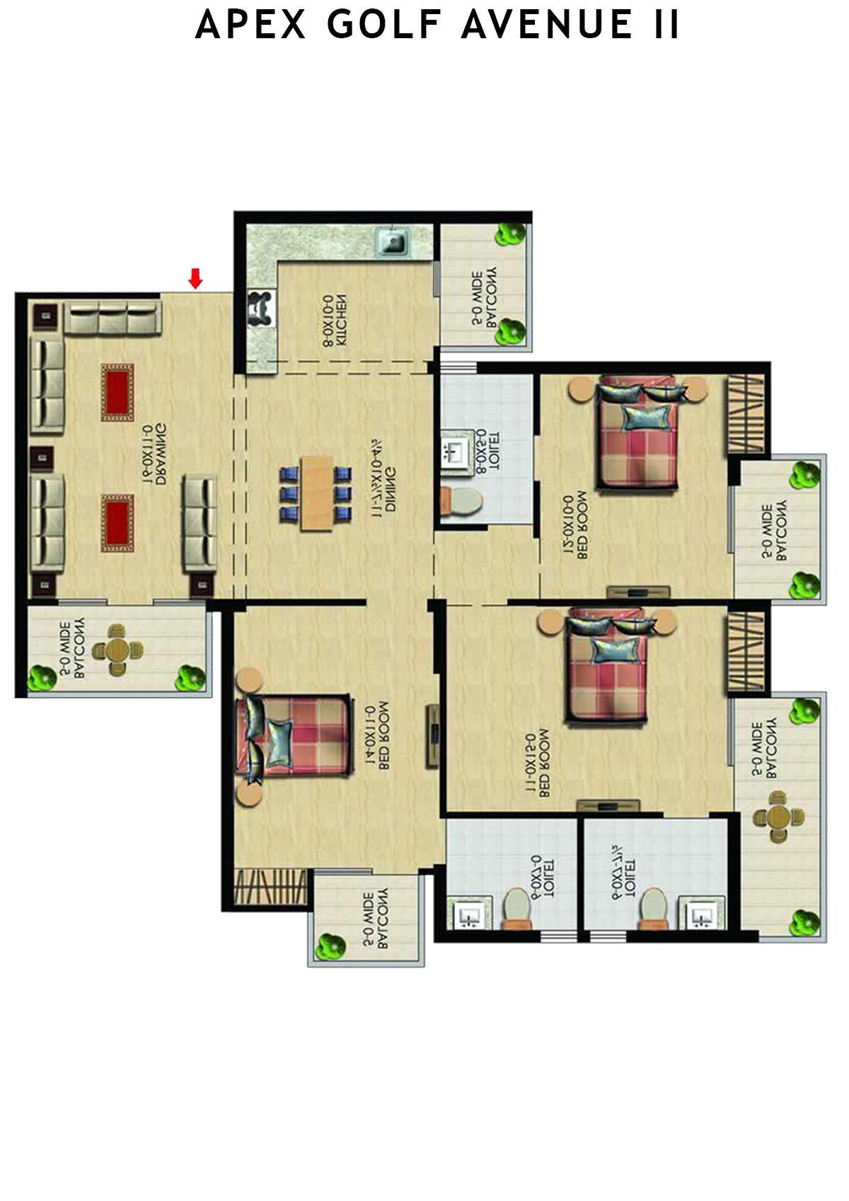 Apex Golf Avenue 2 Tower D Unit 4 (Type 3+) Floor Plan
