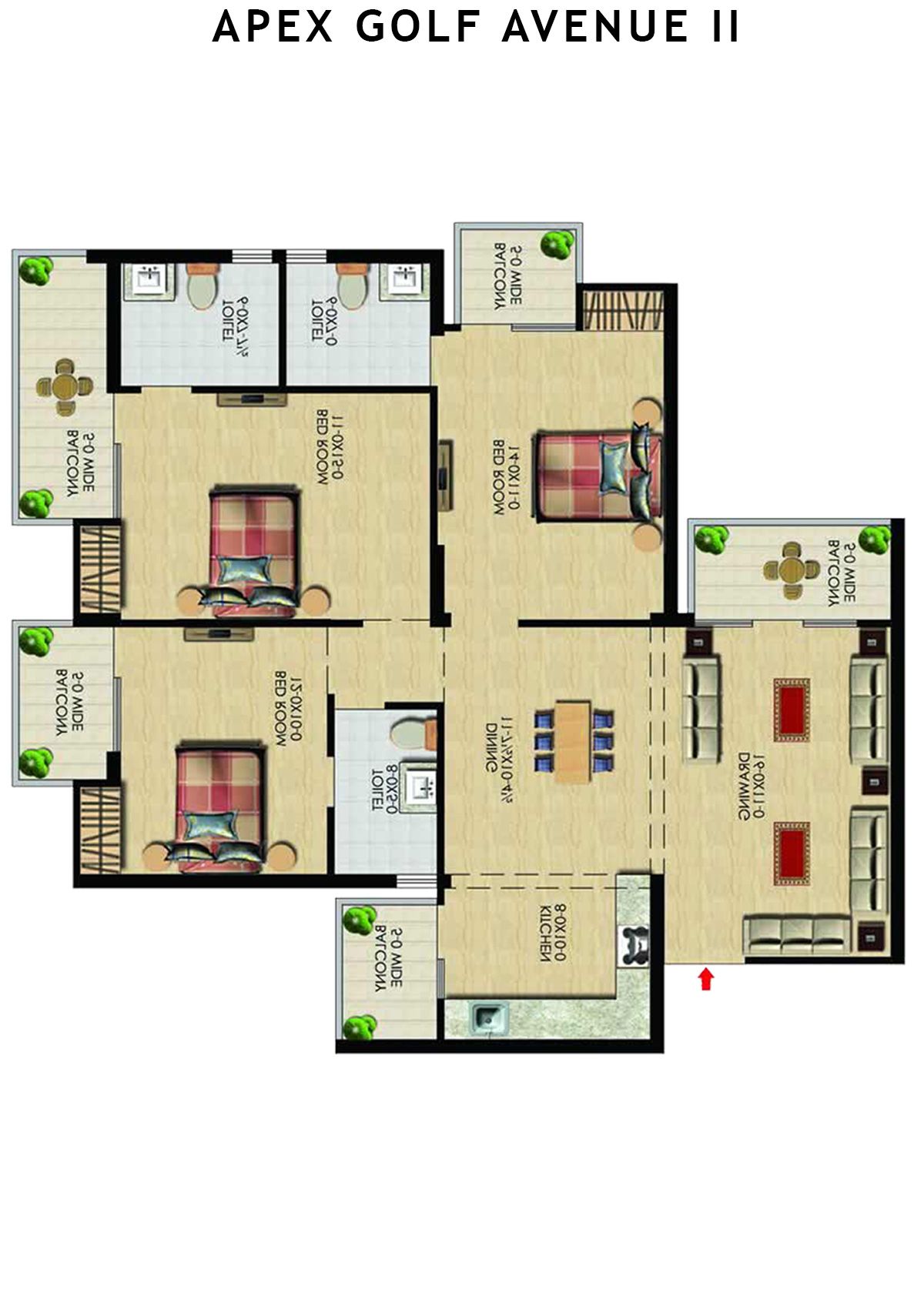 Apex Golf Avenue 2 Tower E Unit 3 (Type 3+) Floor Plan